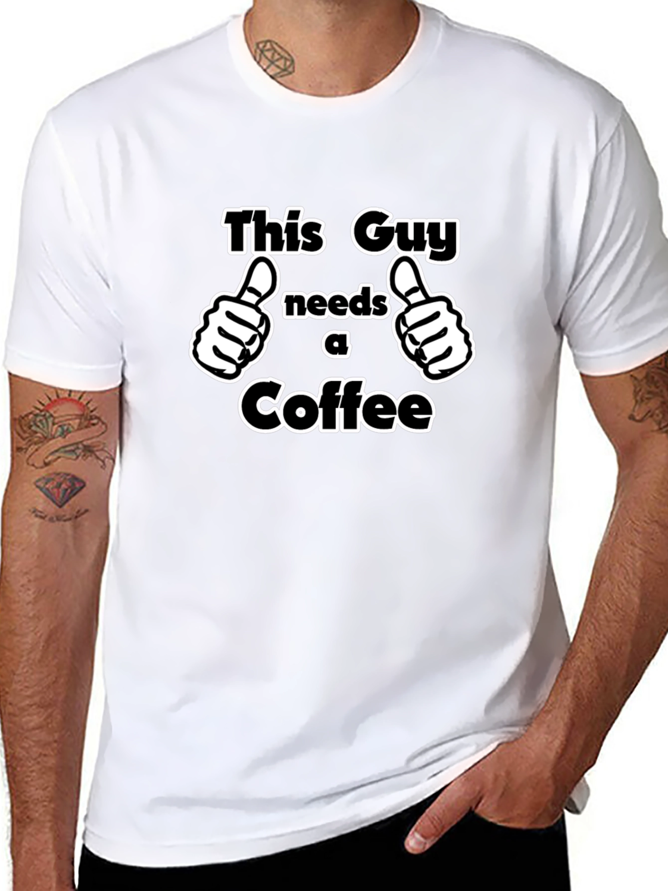 Black This Guy Needs Coffee T-Shirt - Funny Graphic Tee view 8