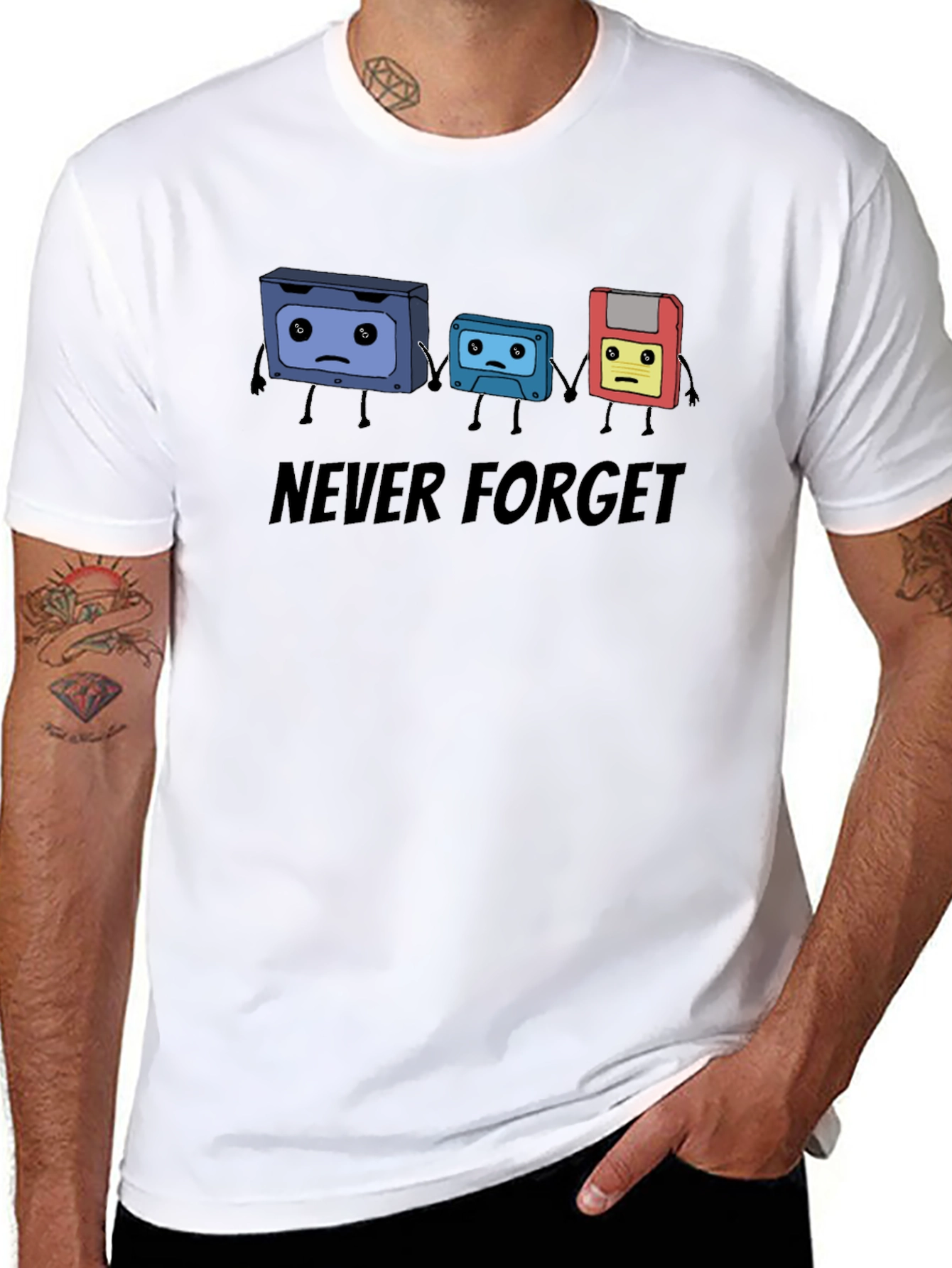 Black Never Forget Cassette Tape & Floppy Disk T-Shirt view 8