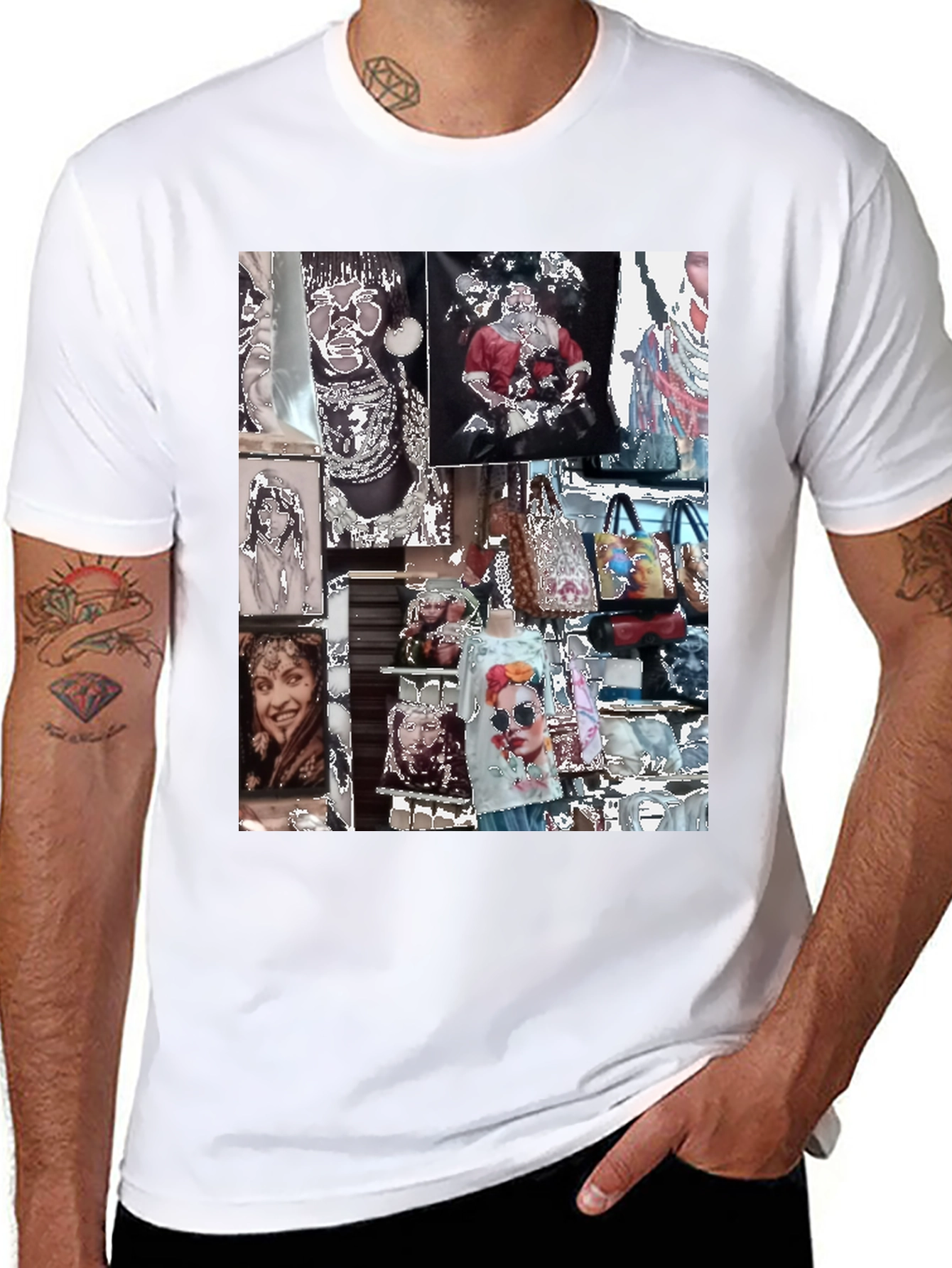 Black Artistic Collage Graphic Black T-Shirt view 8