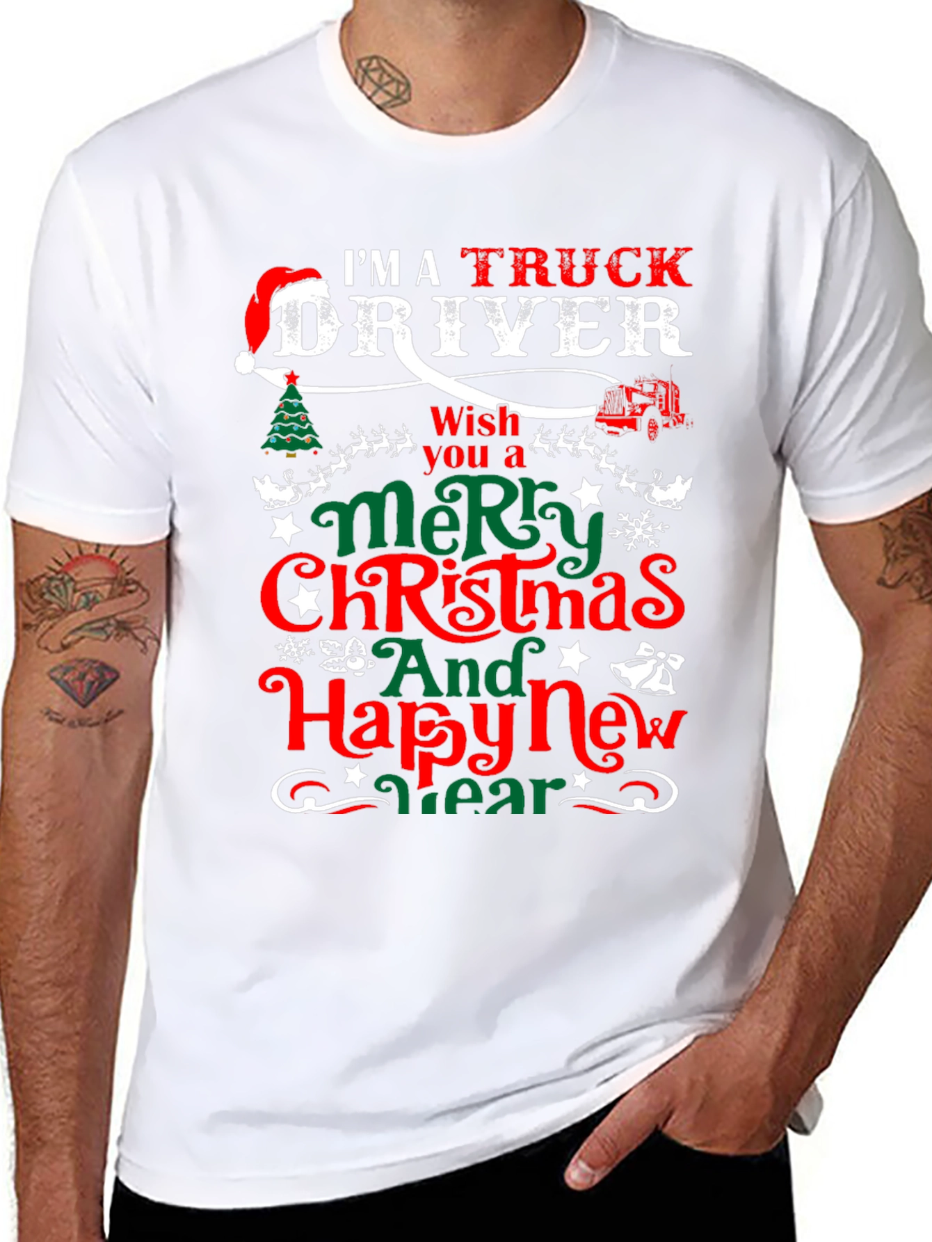 Black Truck Driver Christmas T-Shirt view 8
