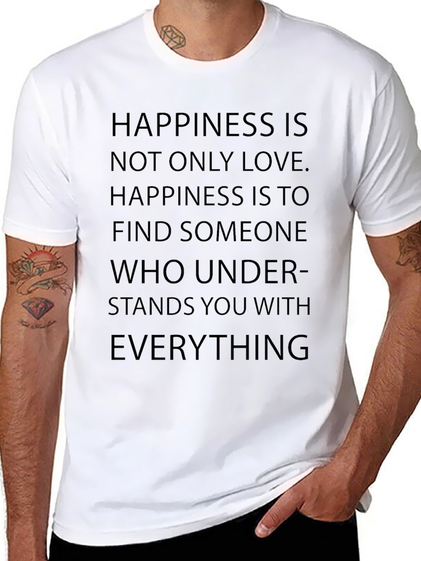 Black Happiness Quote Graphic T-Shirt - Mens view 8