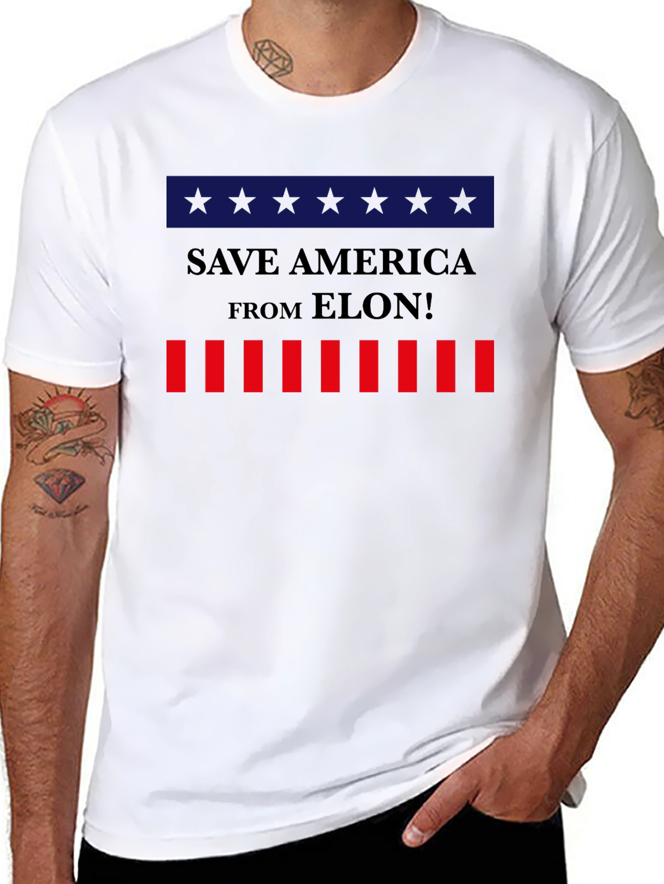 Black Save America From Elon! Graphic Tee view 8