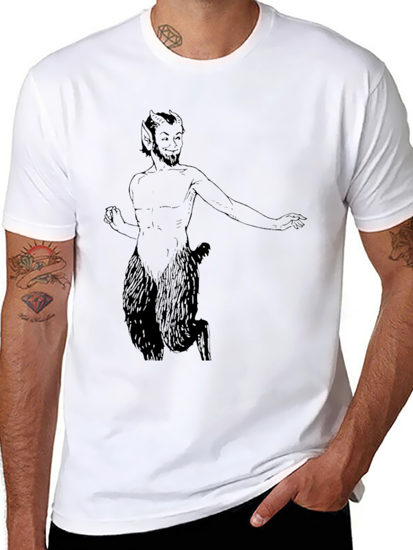 Black Satyr Graphic Tee - Black Cotton T-Shirt view 8