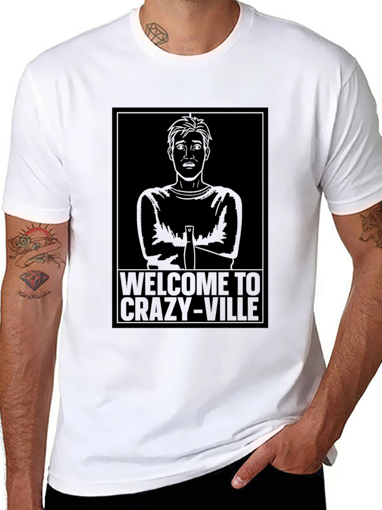 Black Welcome to Crazy-Ville Graphic T-Shirt - Mens Crew Neck Tee view 8