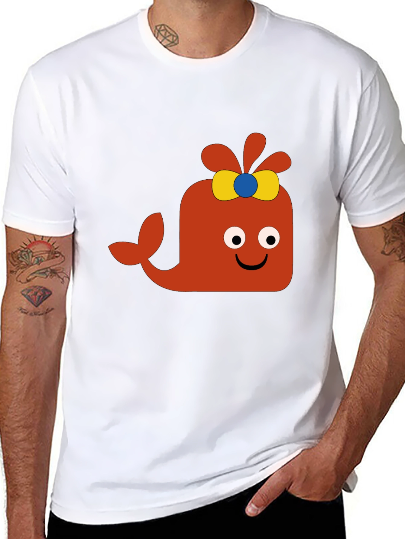 Black Fun Cartoon Whale Graphic Tee - Black Cotton Blend view 8