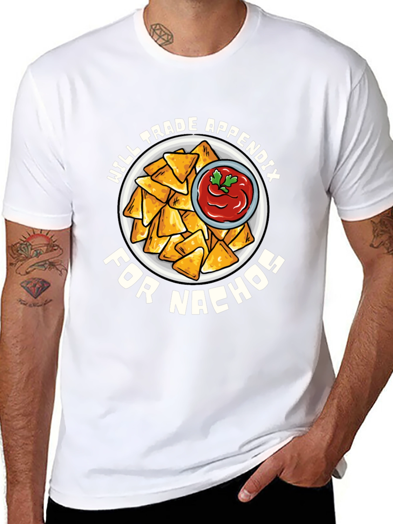 Black Funny Nacho Lover T-Shirt - Will Trade Appendix for Nachos Tee view 8