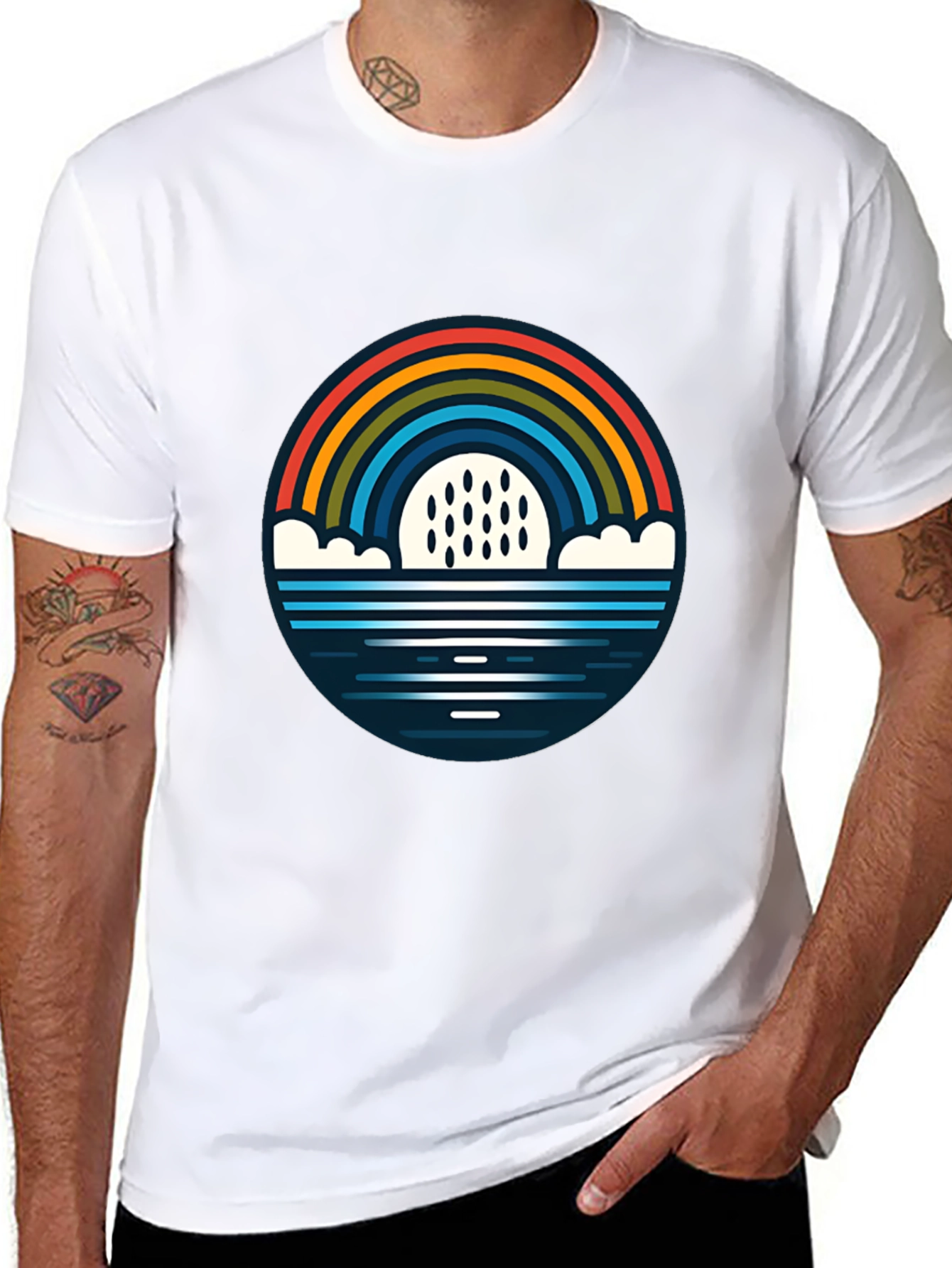 Black Rainbow & Rain Graphic Black T-Shirt view 8