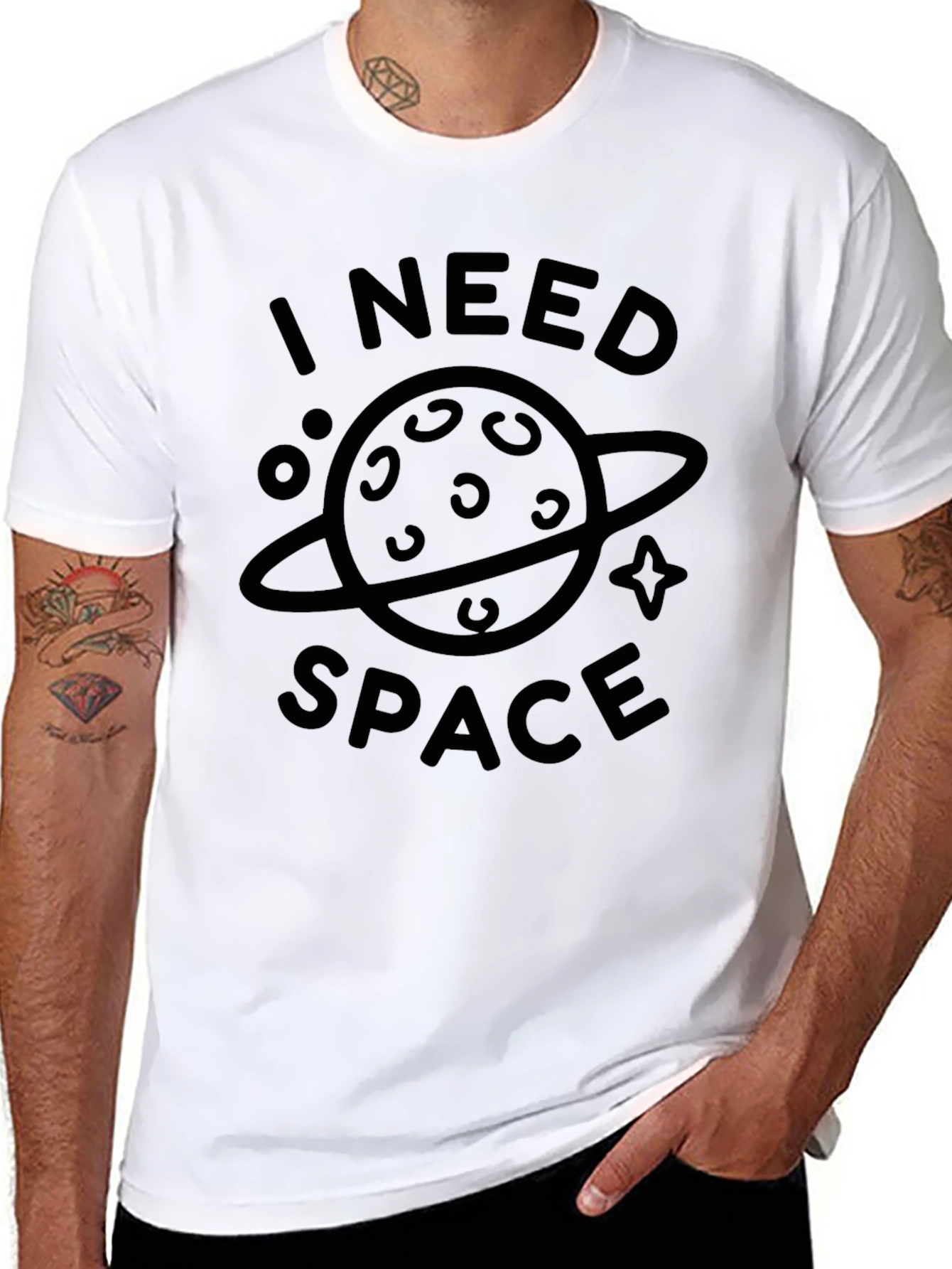 Black I Need Space Graphic T-Shirt - Black Casual Tee view 8