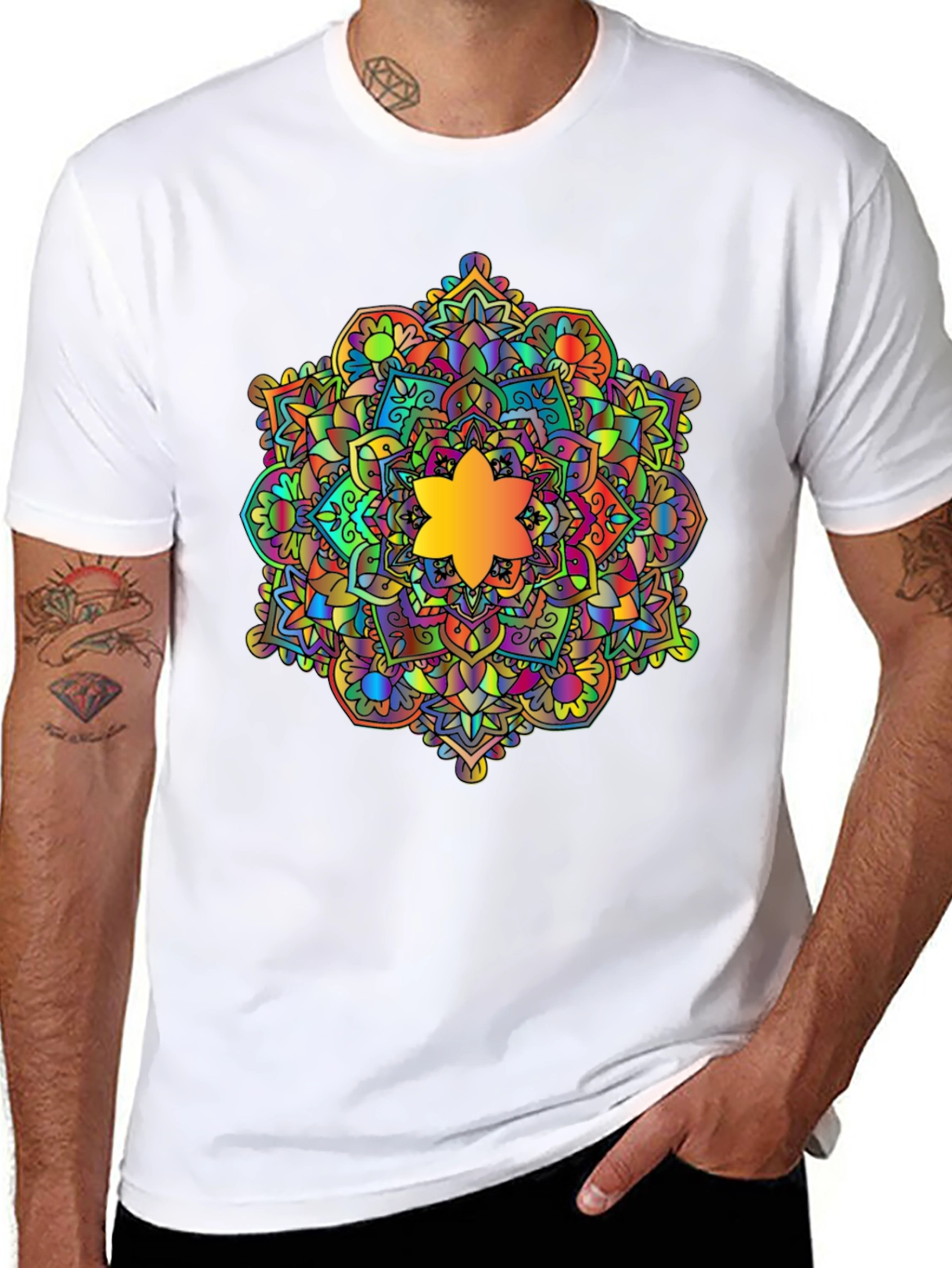 Black Vibrant Mandala Graphic Black T-Shirt view 8