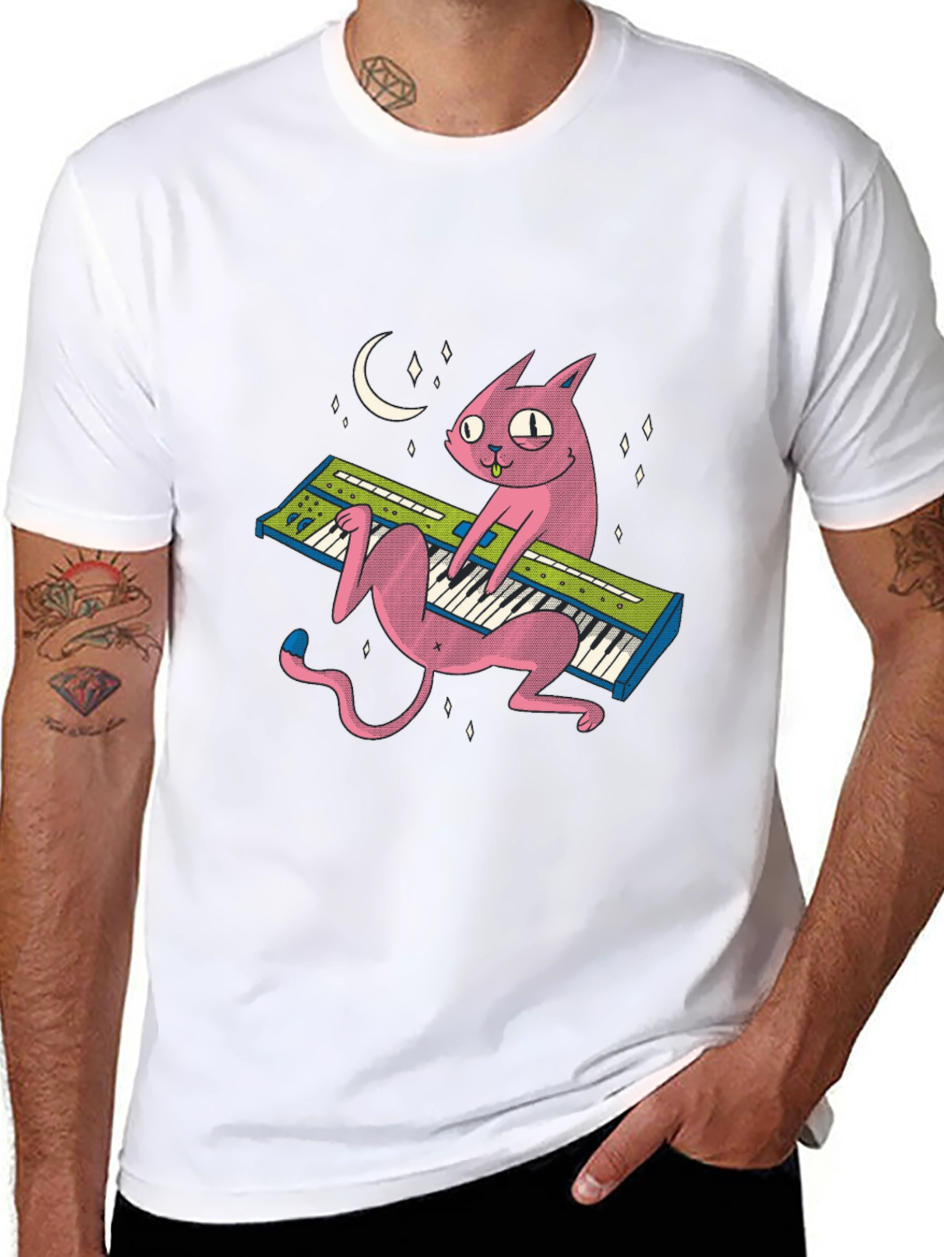 Black Funny Cat Playing Keyboard T-Shirt - Unique Graphic Tee view 8