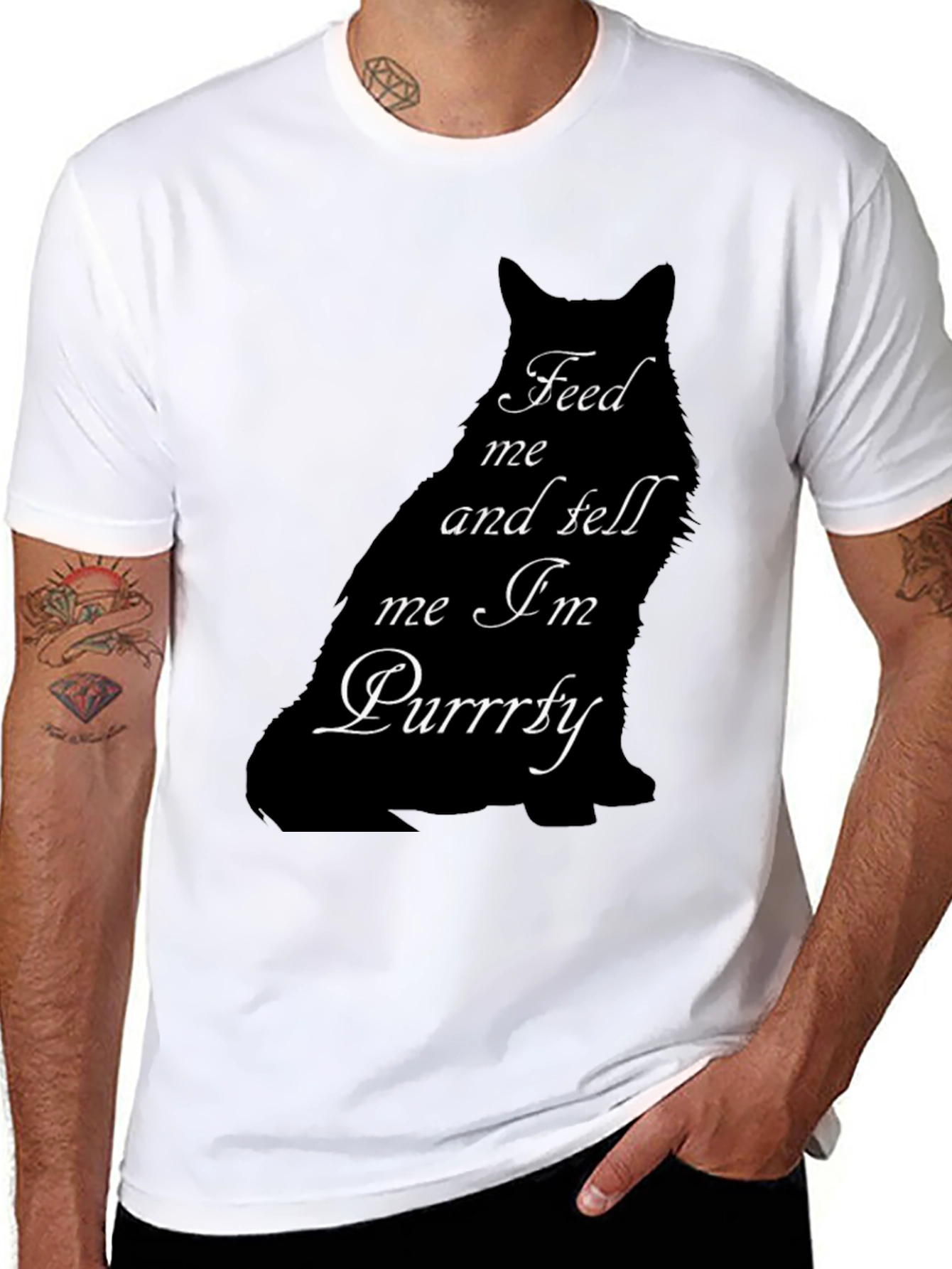 Black Feed Me Cat Graphic Tee - Purrrfectly Funny T-Shirt view 8