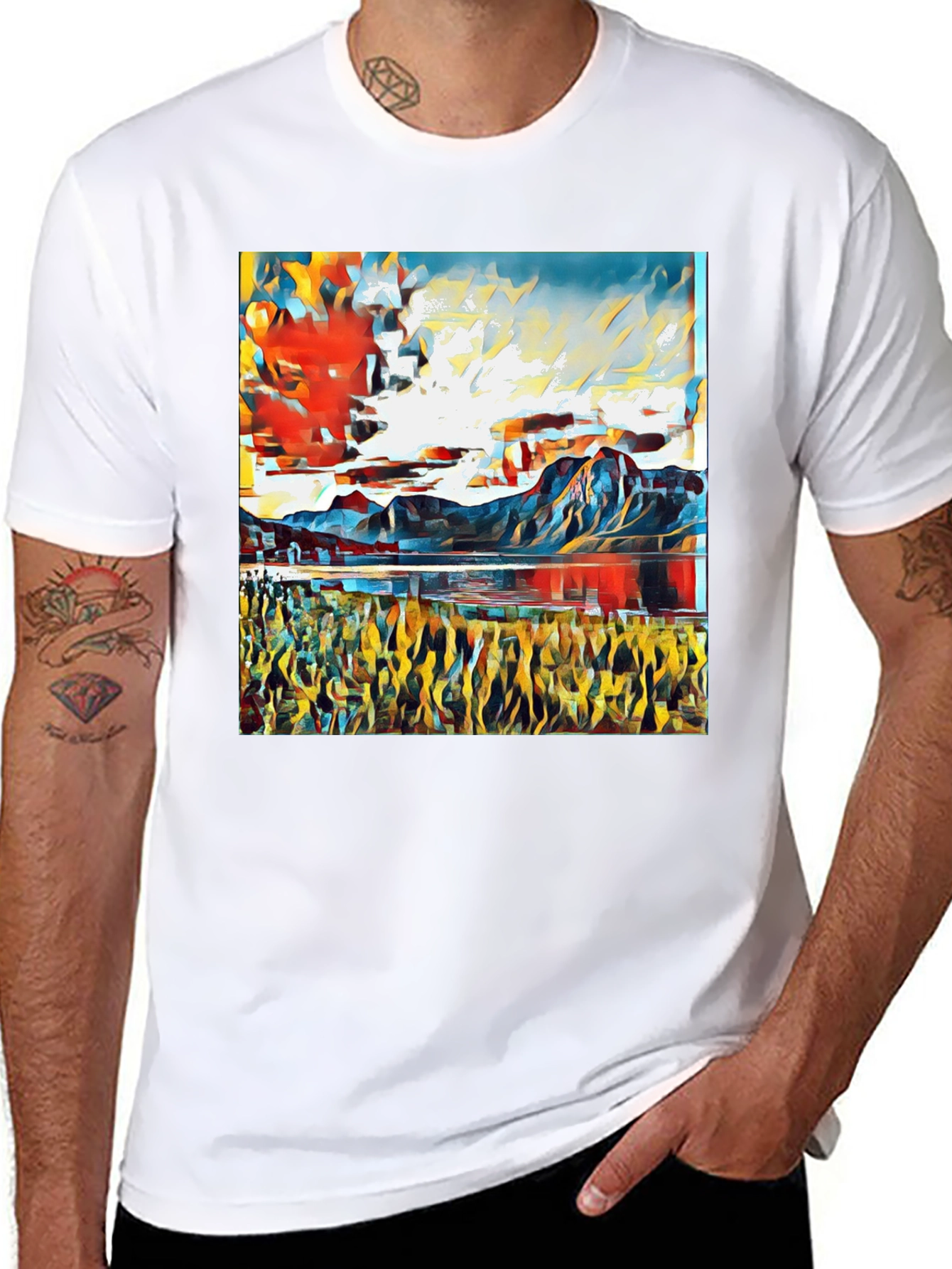 Black Abstract Landscape Graphic Tee - Stylish Art Shirt view 8