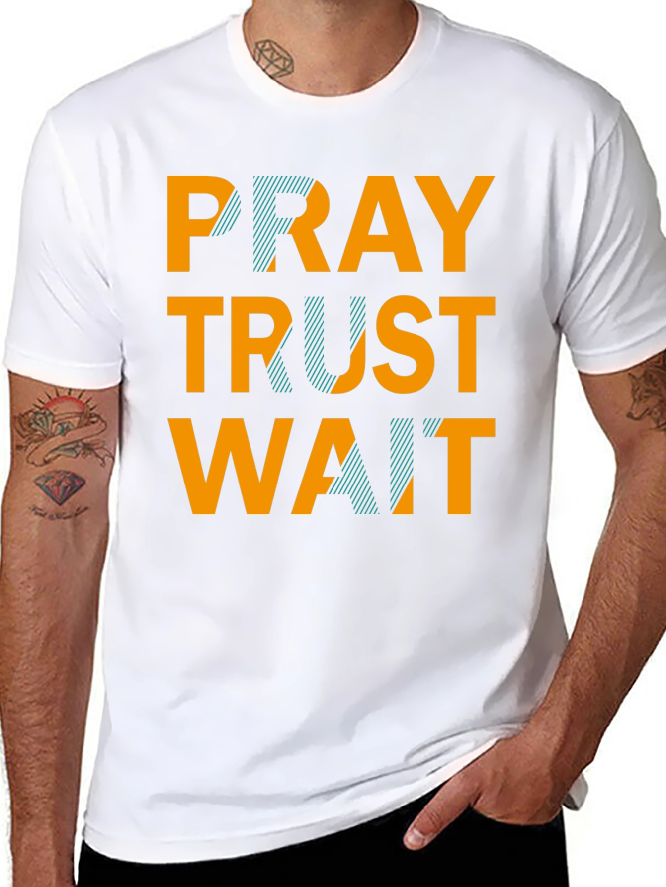Black Pray Trust Wait Graphic Tee - Black Casual T-Shirt view 8