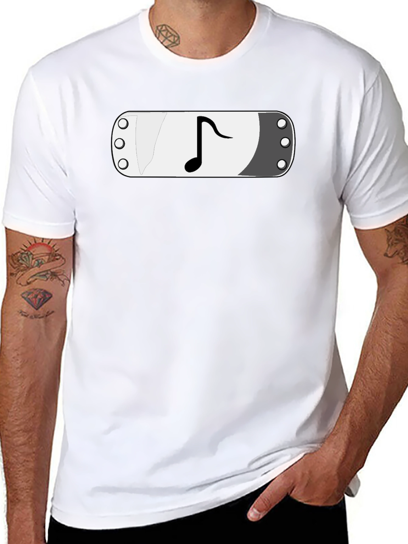 Musical Note Headband T-Shirt - Black Graphic Tee - 8