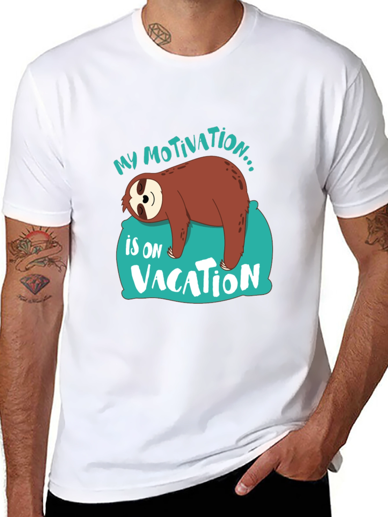Black My Motivation is on Vacation Sloth Graphic T-Shirt view 8