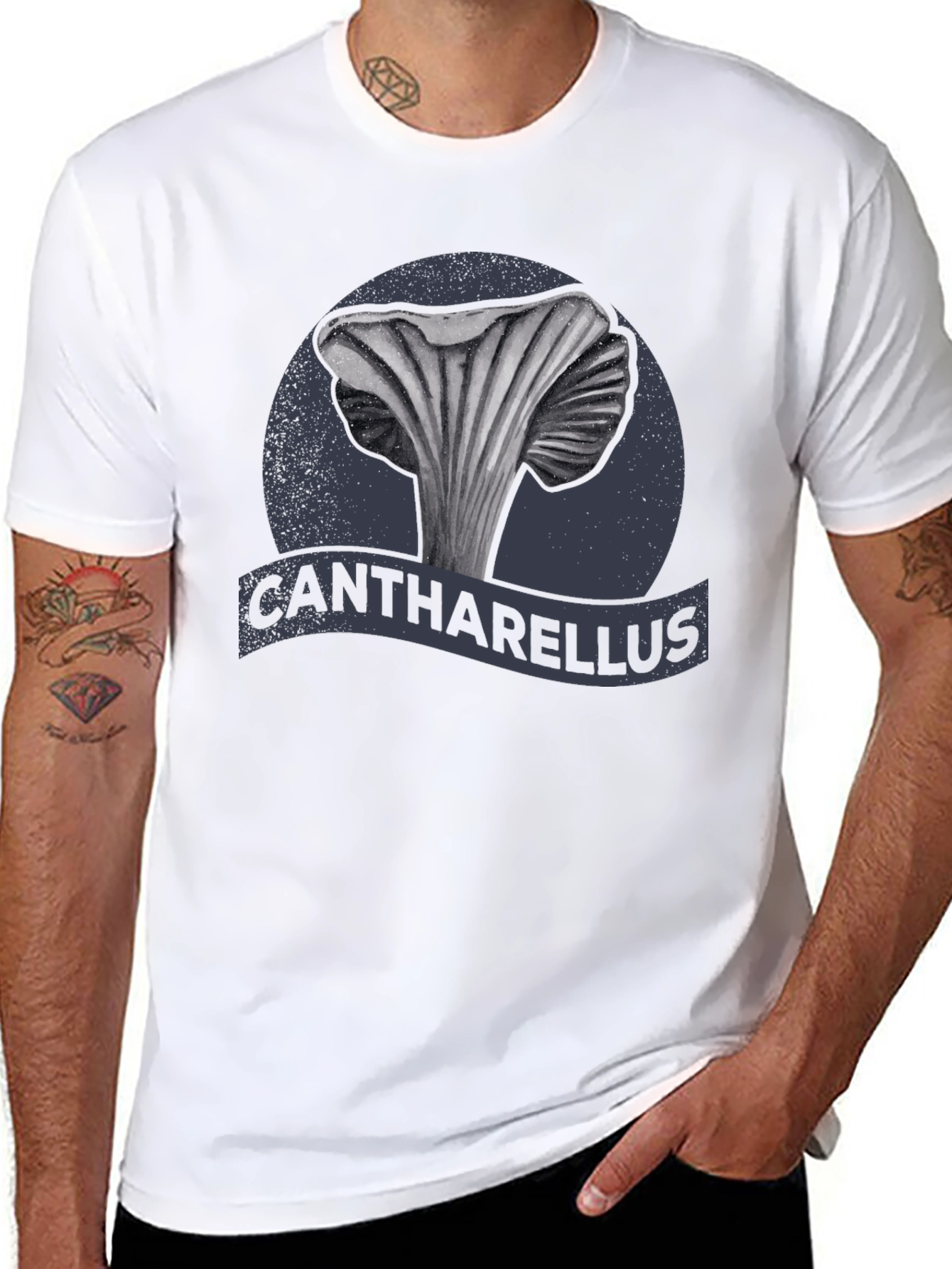 Black Cantharellus Mushroom Graphic Tee view 8