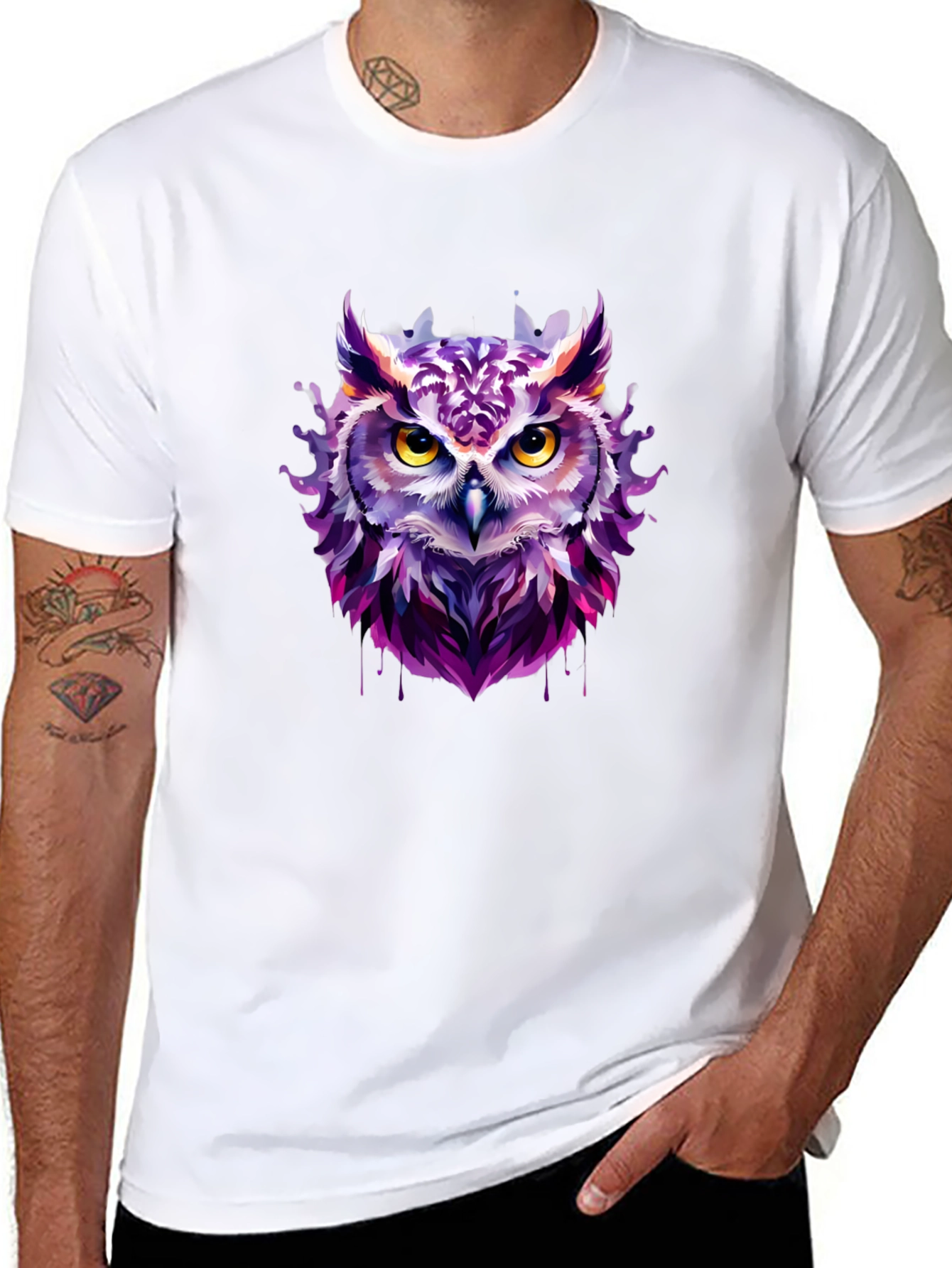 Black Artistic Owl Graphic Tee - Unique Design view 8