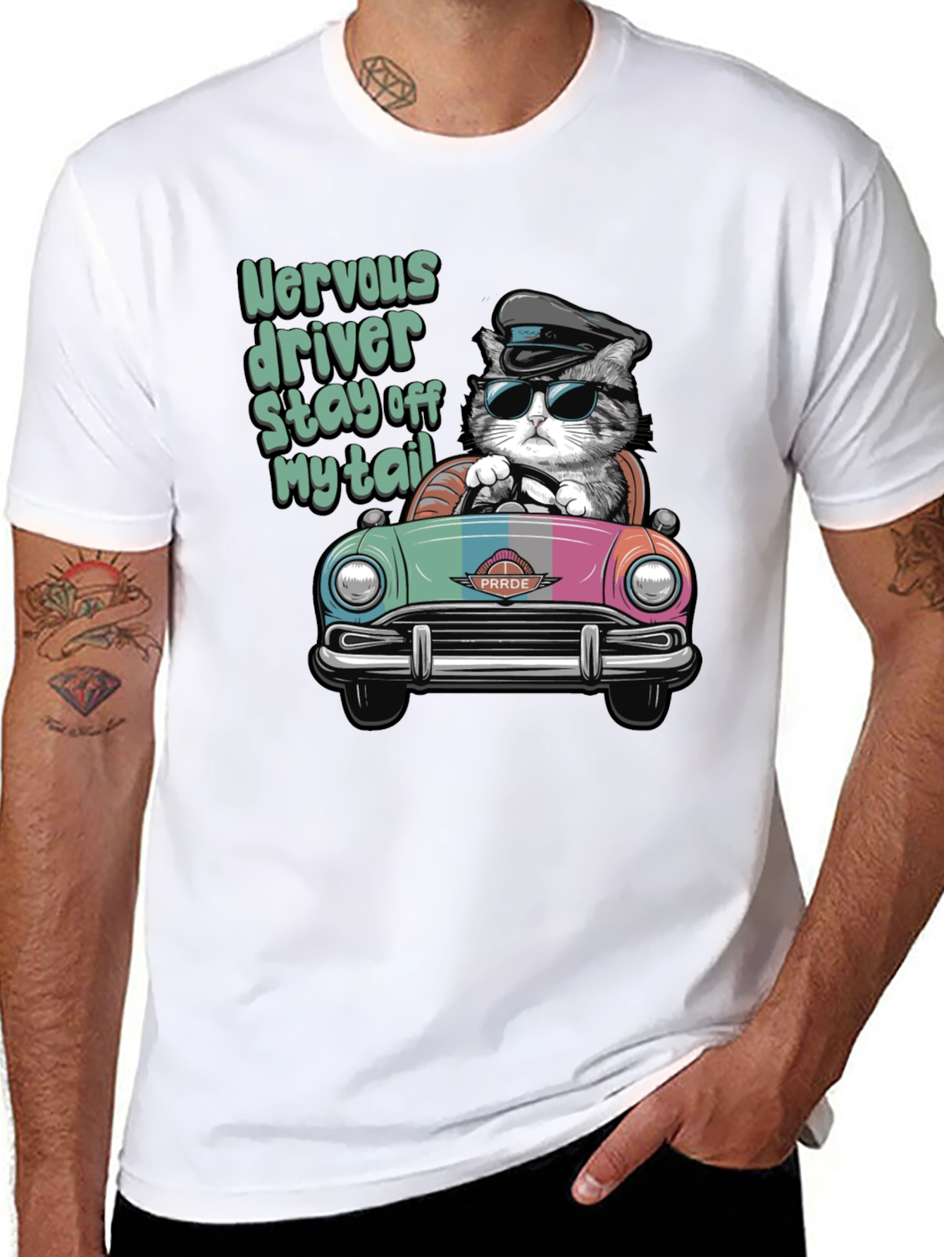 Black Nervous Driver Cat T-Shirt view 8