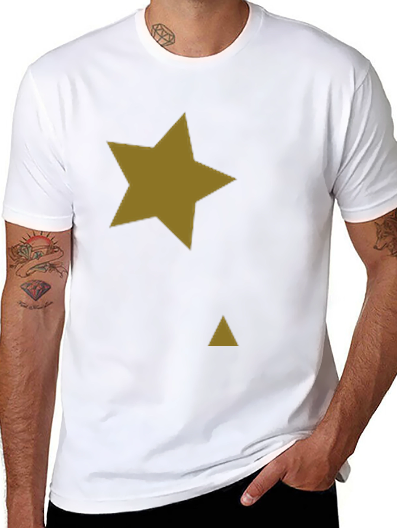 Black Black Tee with Gold Star & Triangle Graphic Print view 8