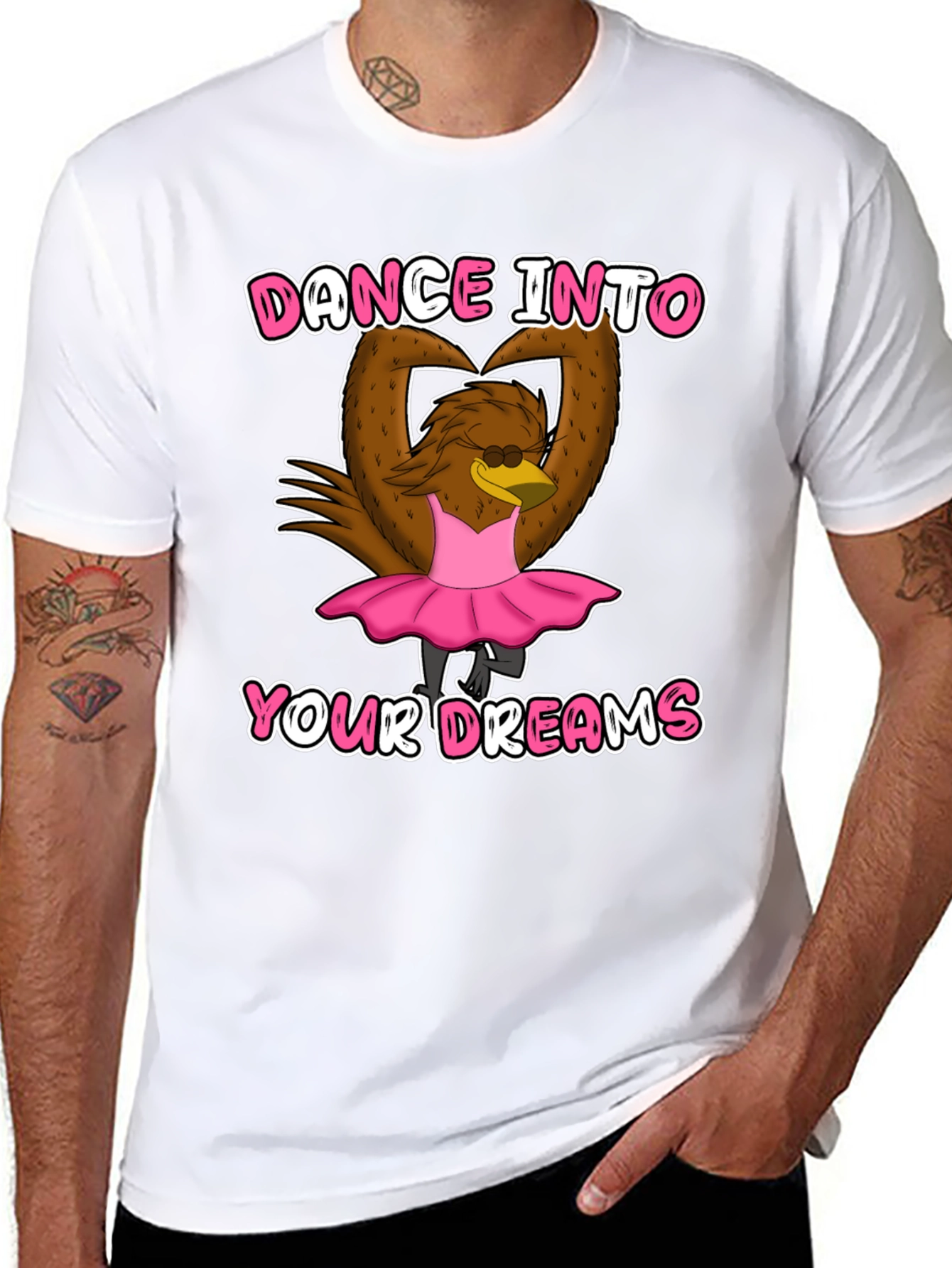 Black Dance Dreams T-Shirt: Ballerina Cartoon Bird Tee view 8