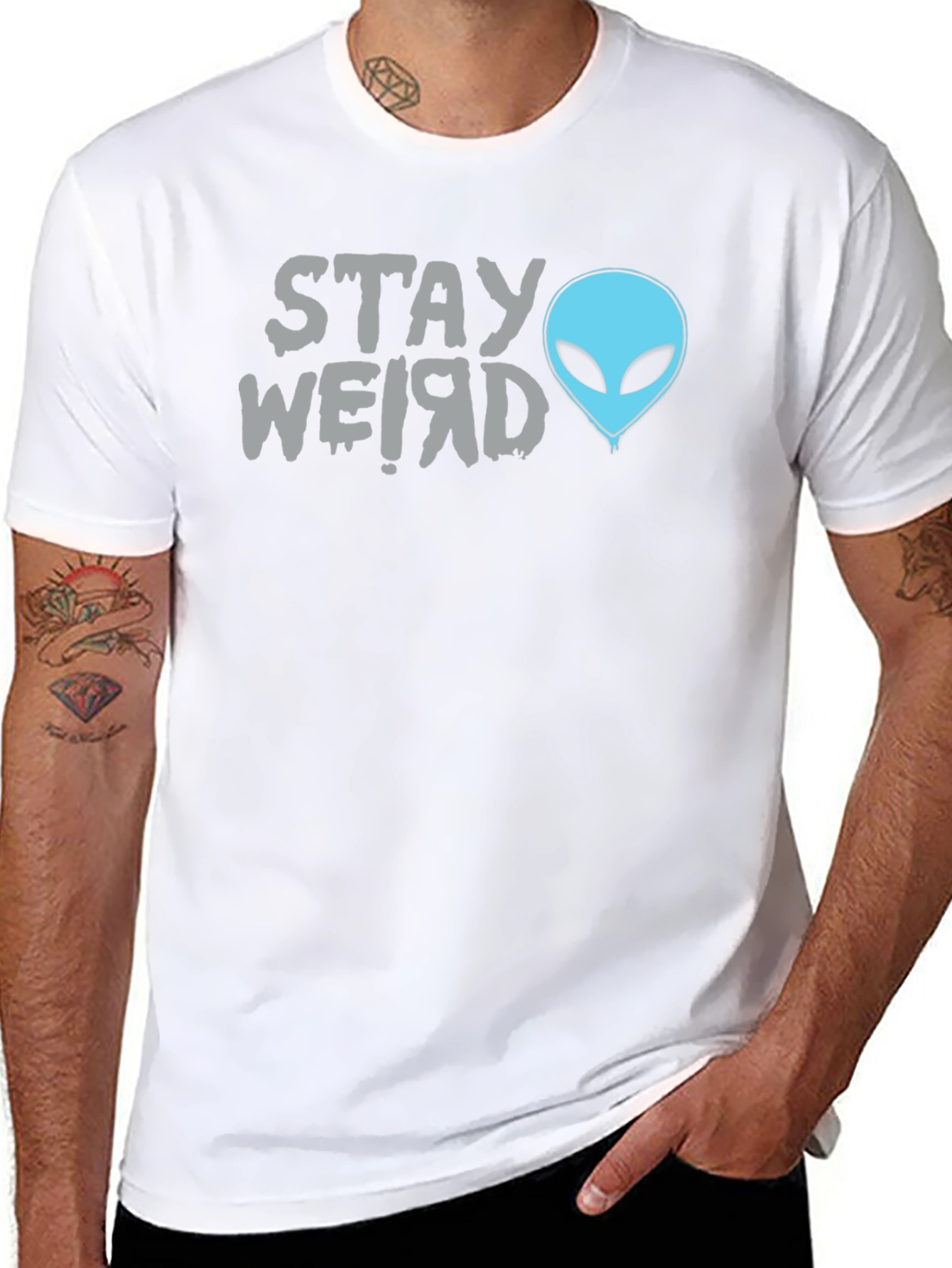 Black Stay Weird Alien Graphic Tee - Black Cotton T-Shirt view 8