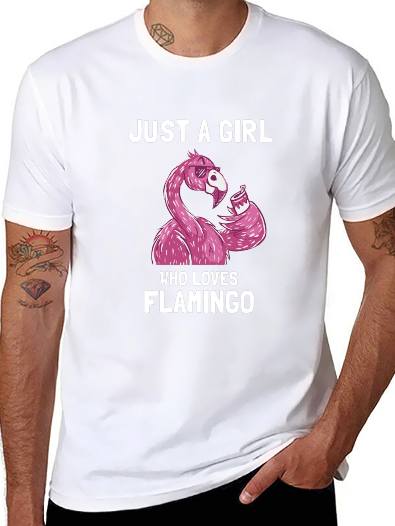 Black Just A Girl Who Loves Flamingo T-Shirt view 8