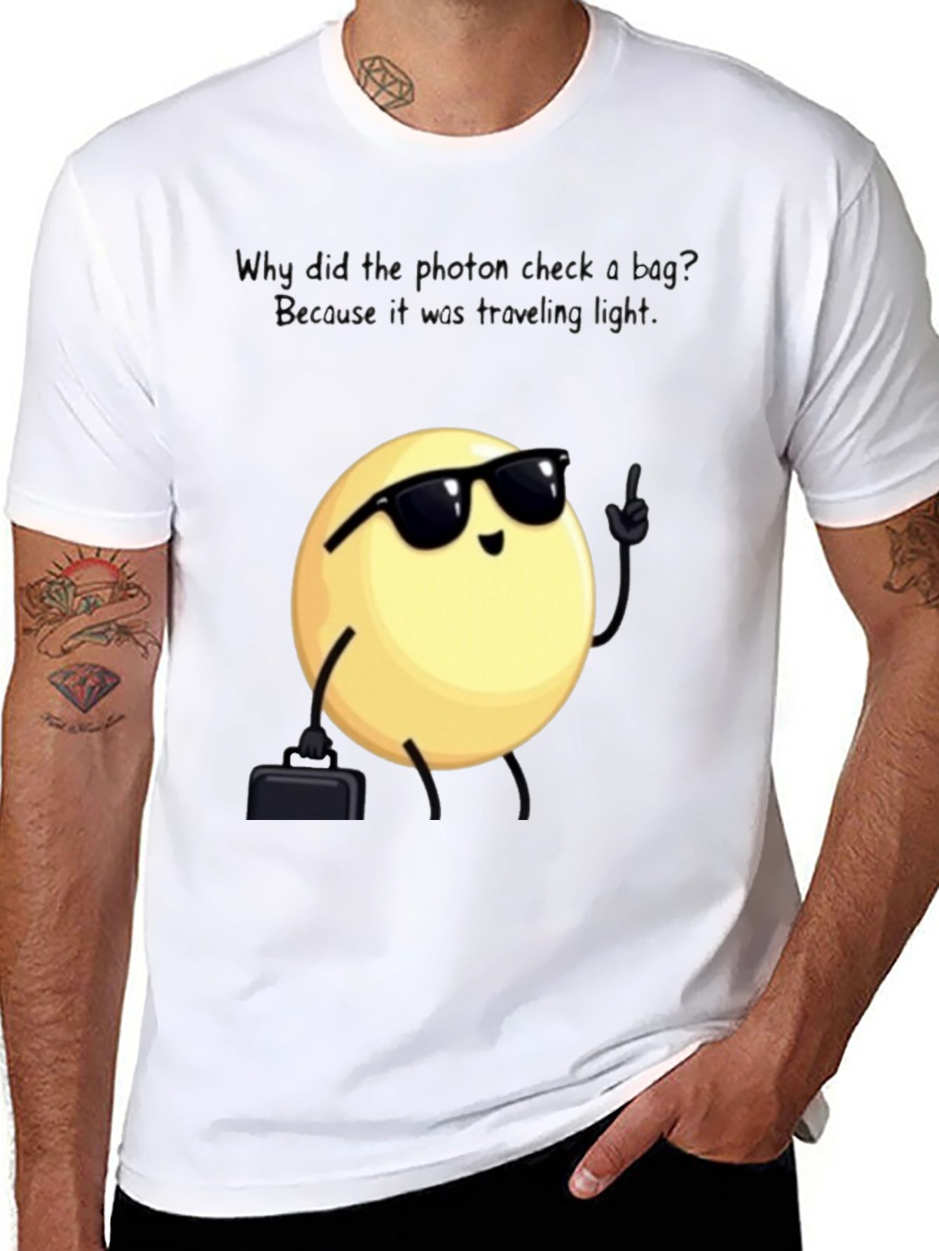 Black Funny Physics Pun T-Shirt: Traveling Light Photon view 8