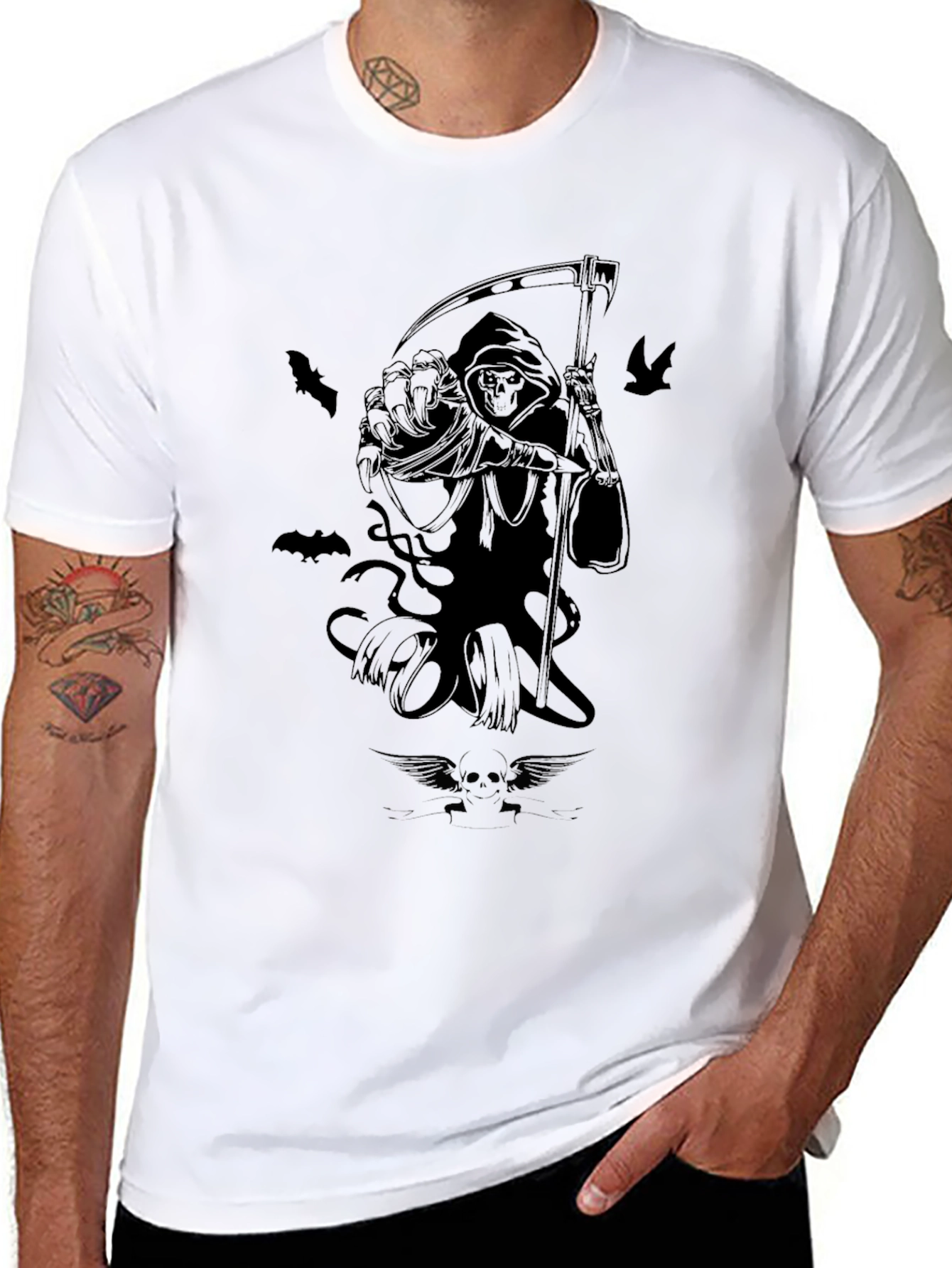 Black Grim Reaper Graphic Print Black T-Shirt view 8