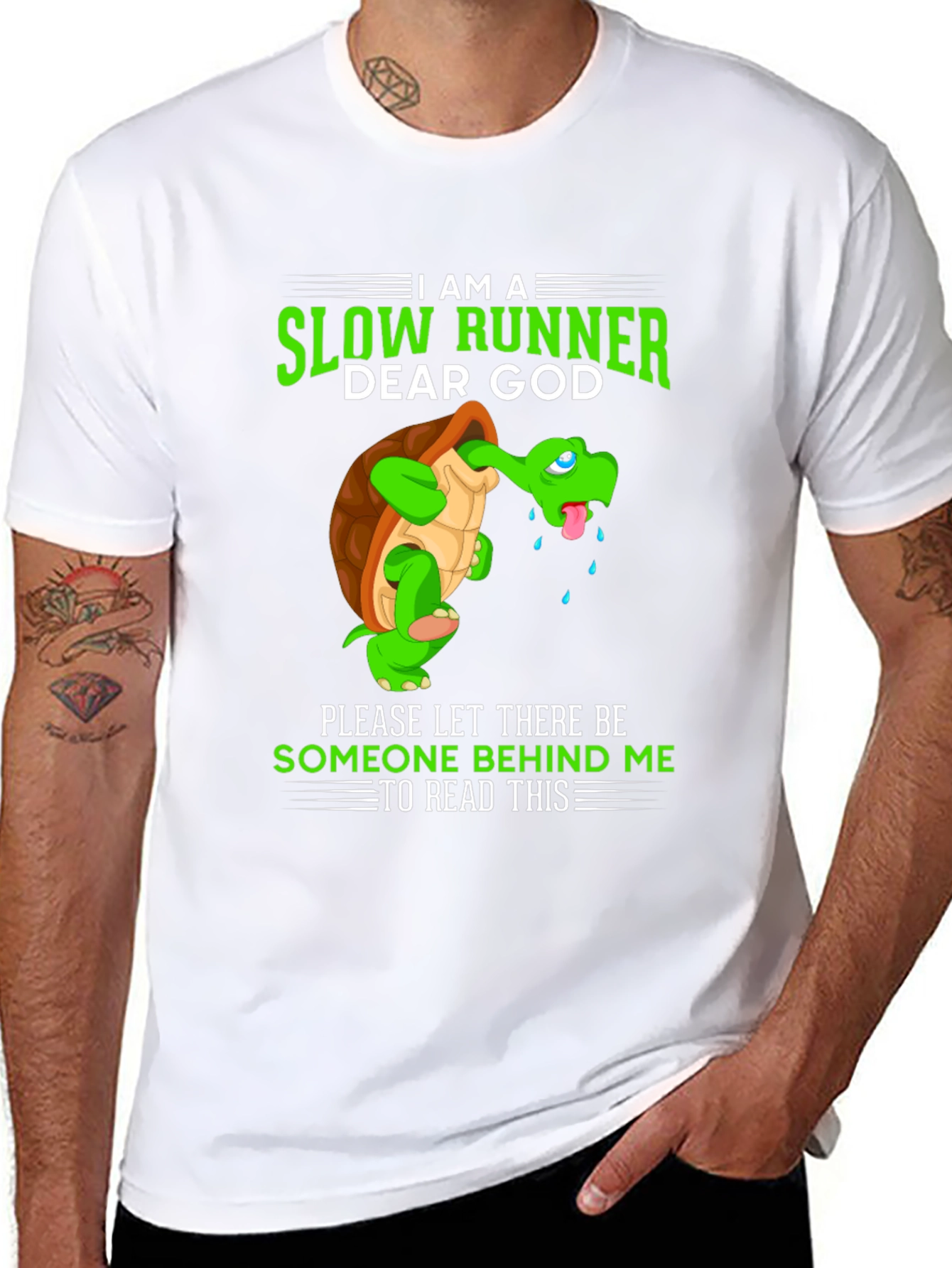 Black I am a Slow Runner T-Shirt - Funny Turtle Design view 8