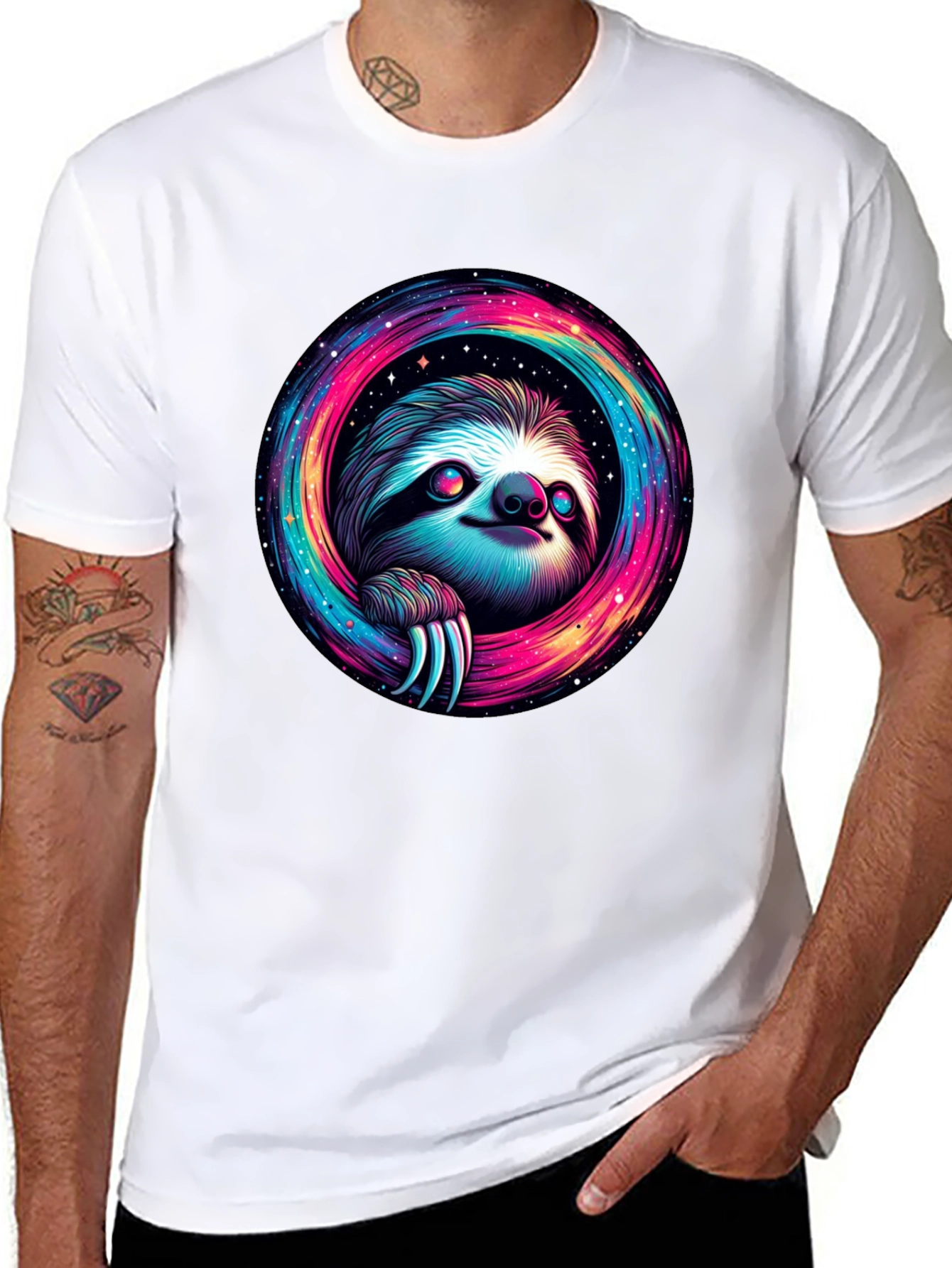 Black Cosmic Sloth Graphic Tee - Unisex Black T-Shirt view 8