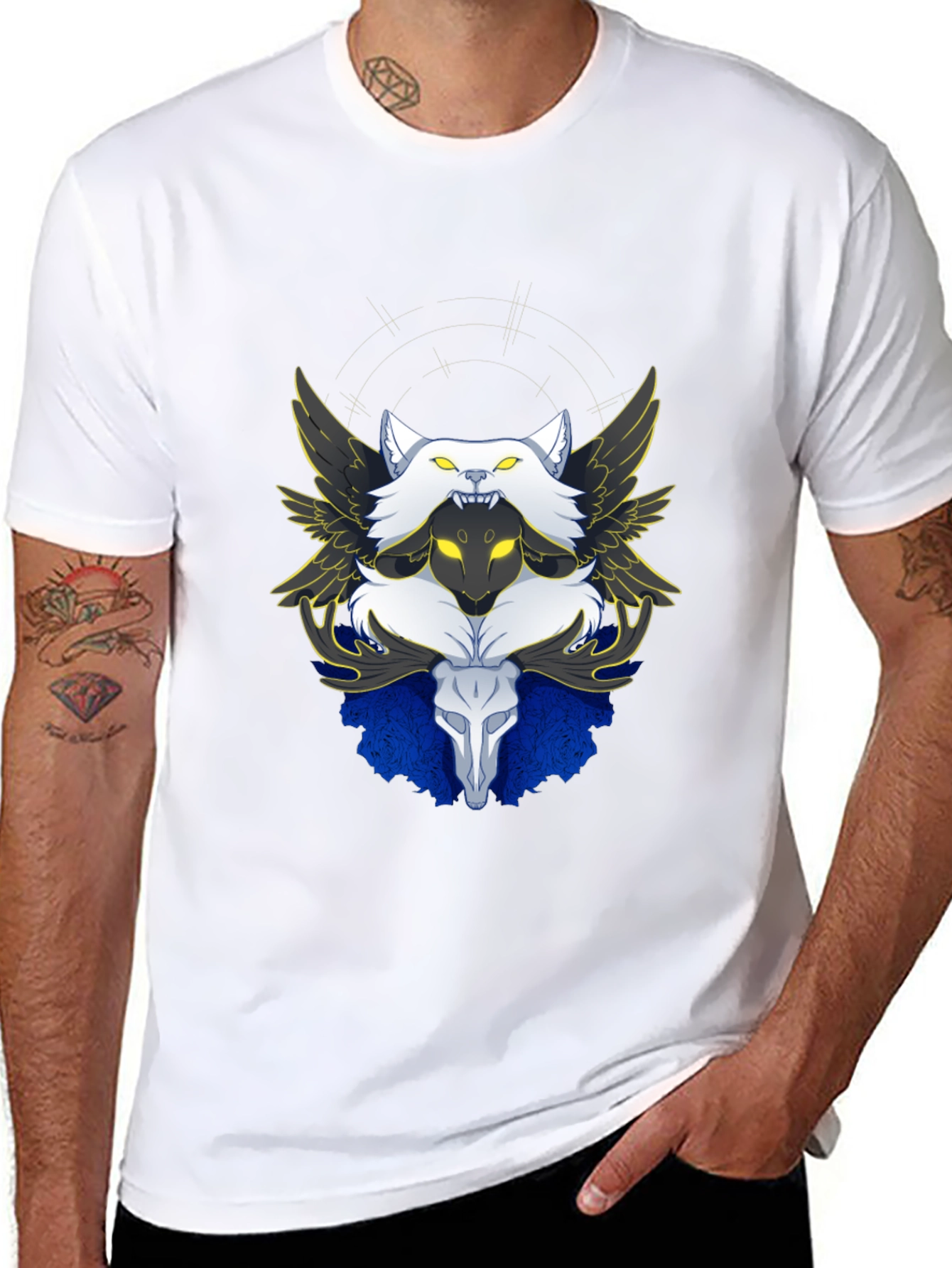 Black Winged Wolf & Skull Graphic Tee - Unique Design view 8