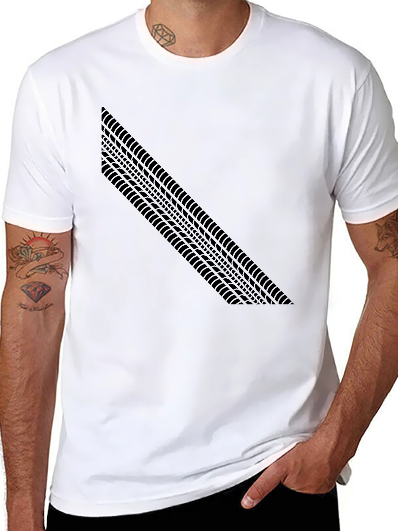 Black Tire Track Graphic Tee - Black Casual T-Shirt view 8