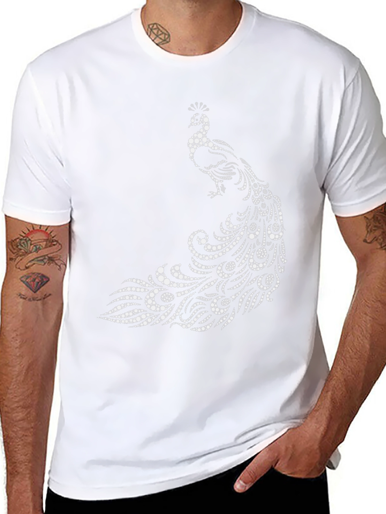 Black Peacock Graphic Tee - Stylish Black Cotton T-Shirt view 8