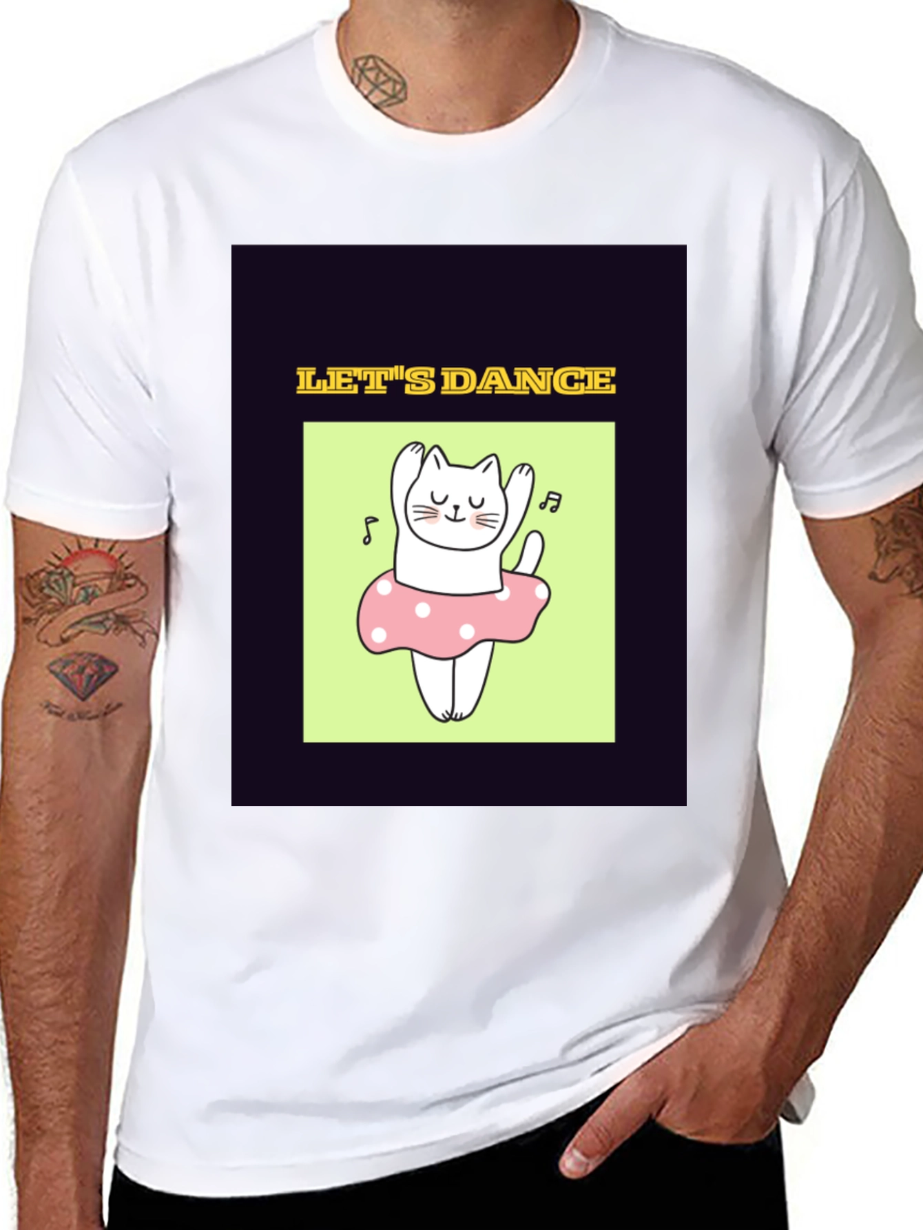 Black Dancing Cat Graphic Tee - Black Unisex T-Shirt view 8