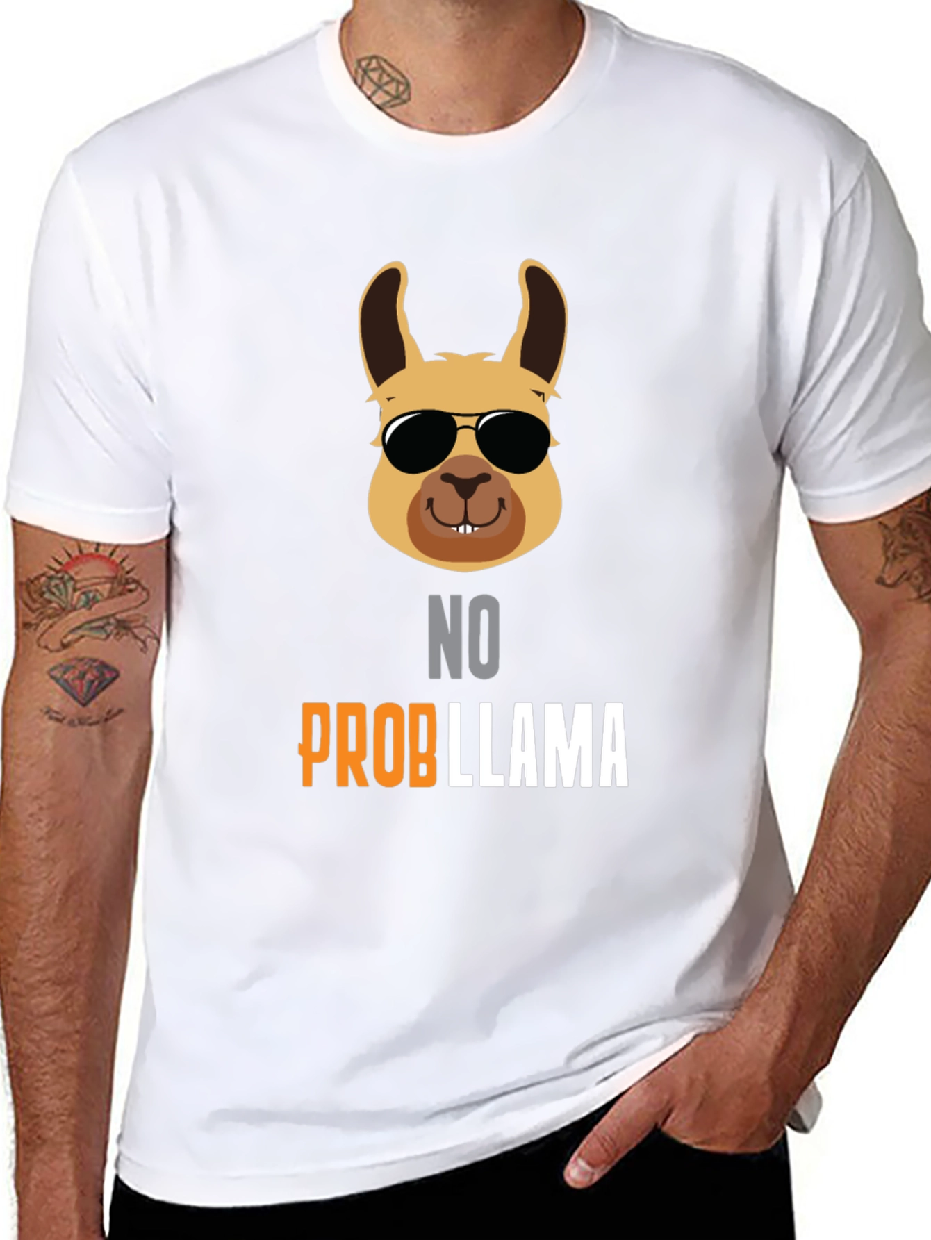 Black No Probllama T-Shirt - Cool Llama with Shades view 8