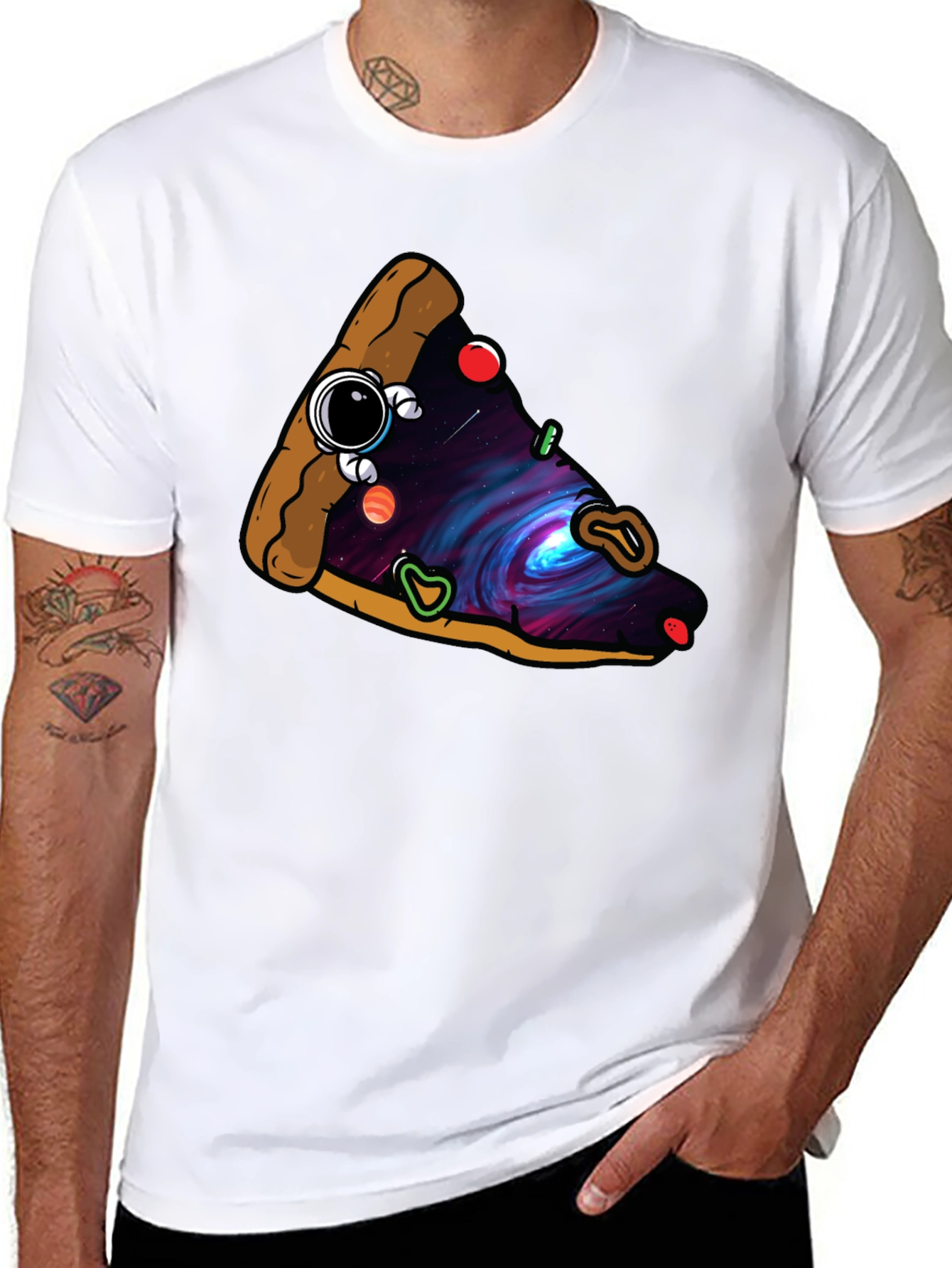 Black Cosmic Pizza Slice Graphic Tee - Unique Design view 8