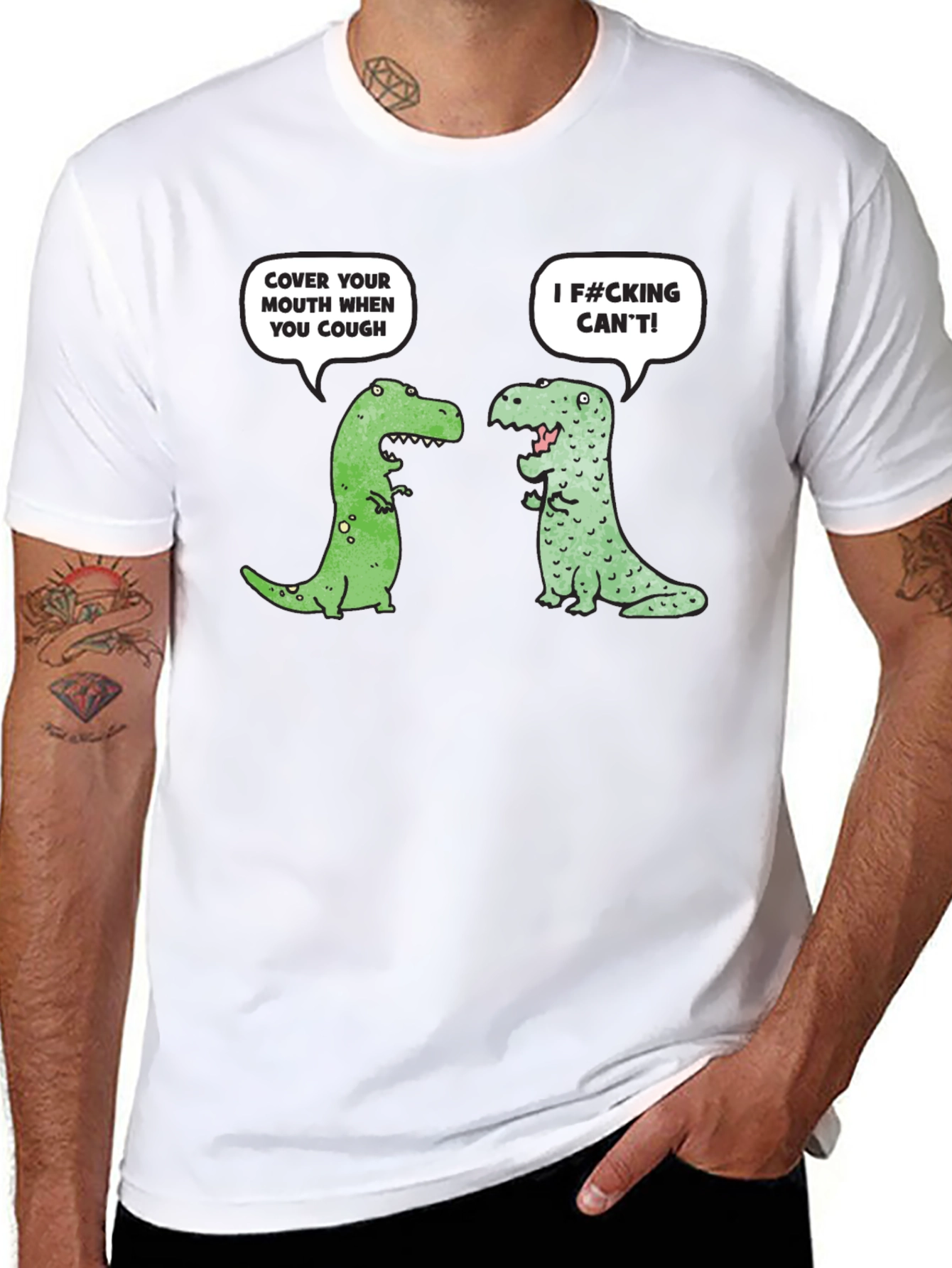 Black Funny Dinosaur Cough Cover T-Shirt view 8