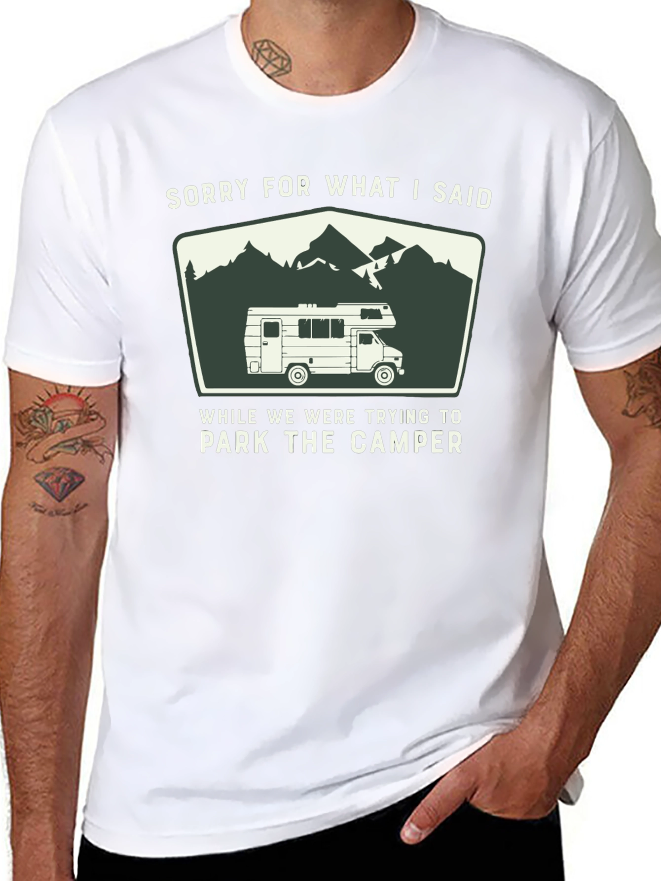 Black Sorry For What I Said Camper T-Shirt view 8