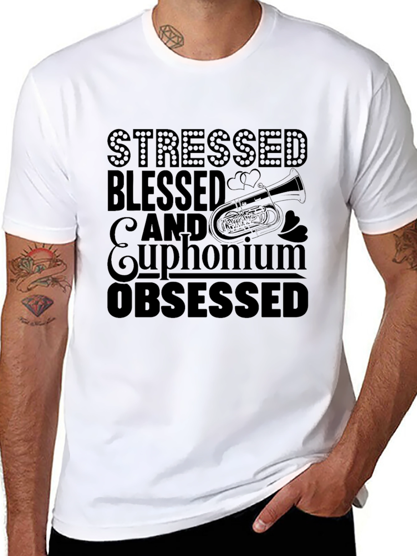 Black Stressed, Blessed, Euphonium Obsessed Black T-Shirt view 8