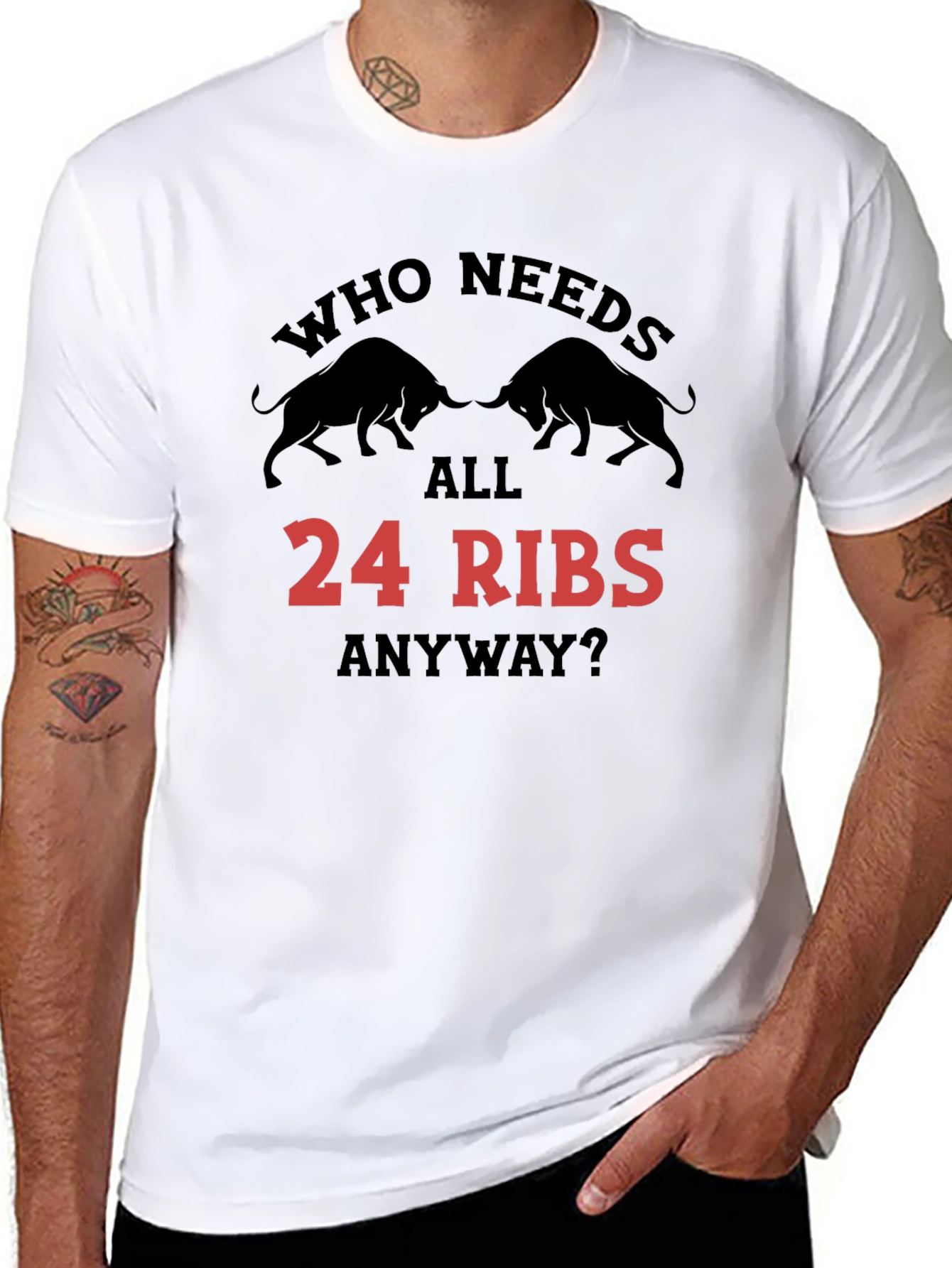 Black Who Needs All 24 Ribs Anyway? Black T-Shirt view 8