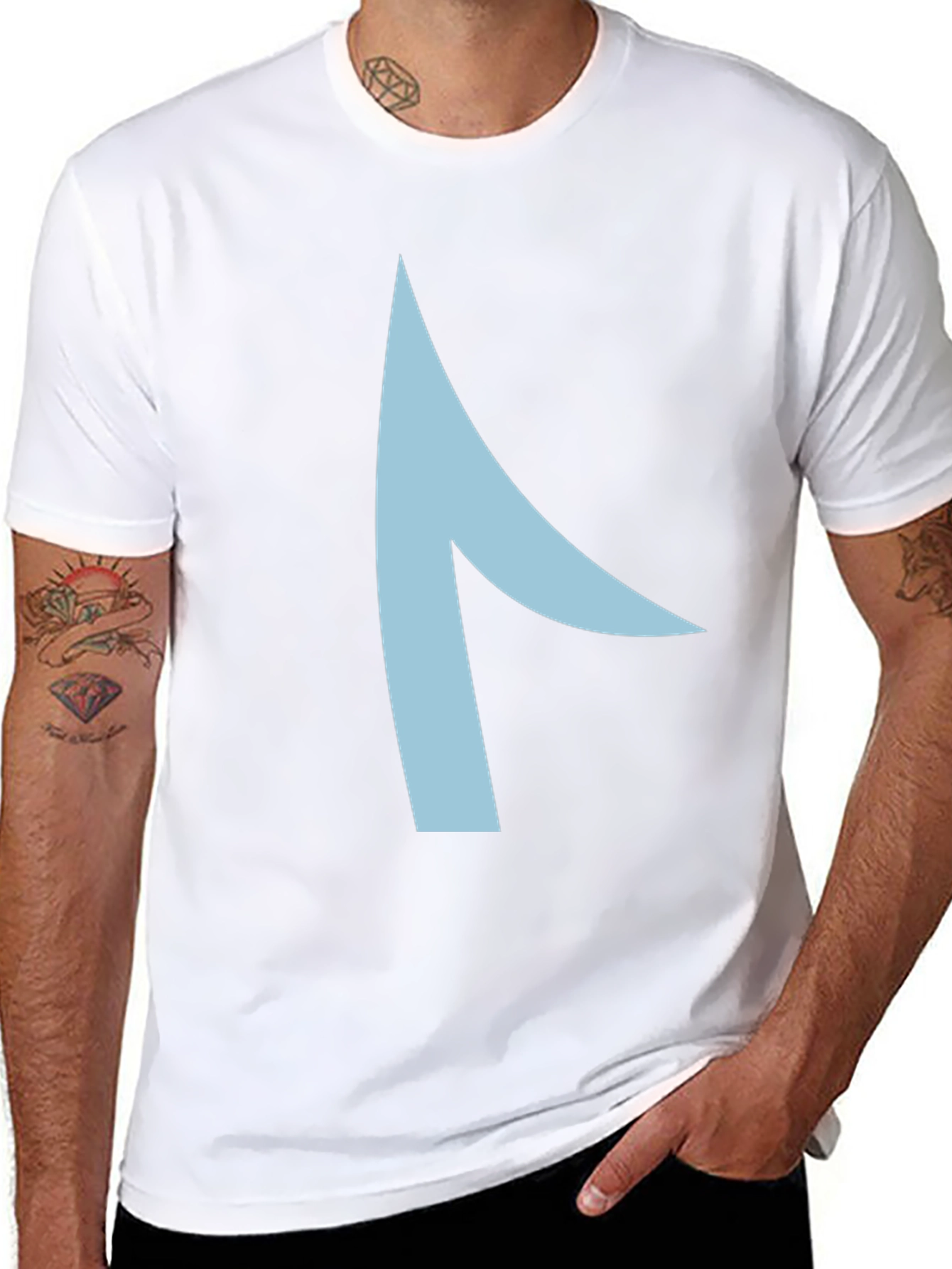 Black Modern Graphic Tee - Asymmetrical Light Blue Design view 8