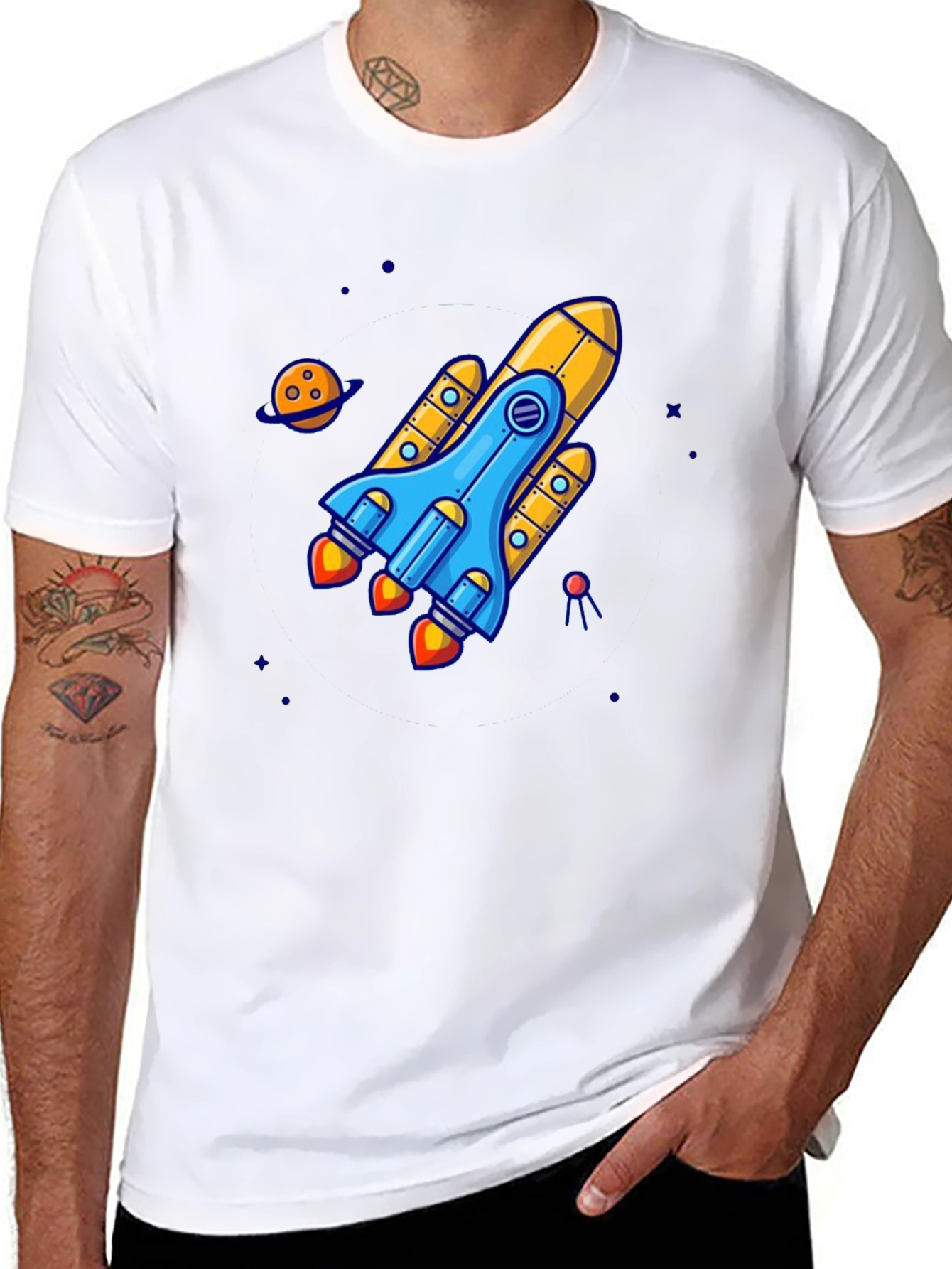 Black Rocket Ship Graphic Tee - Black Cotton T-Shirt view 8
