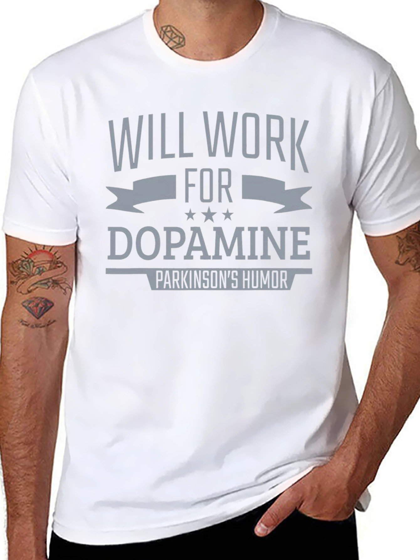 Black Will Work For Dopamine T-Shirt Parkinson's Humor view 8