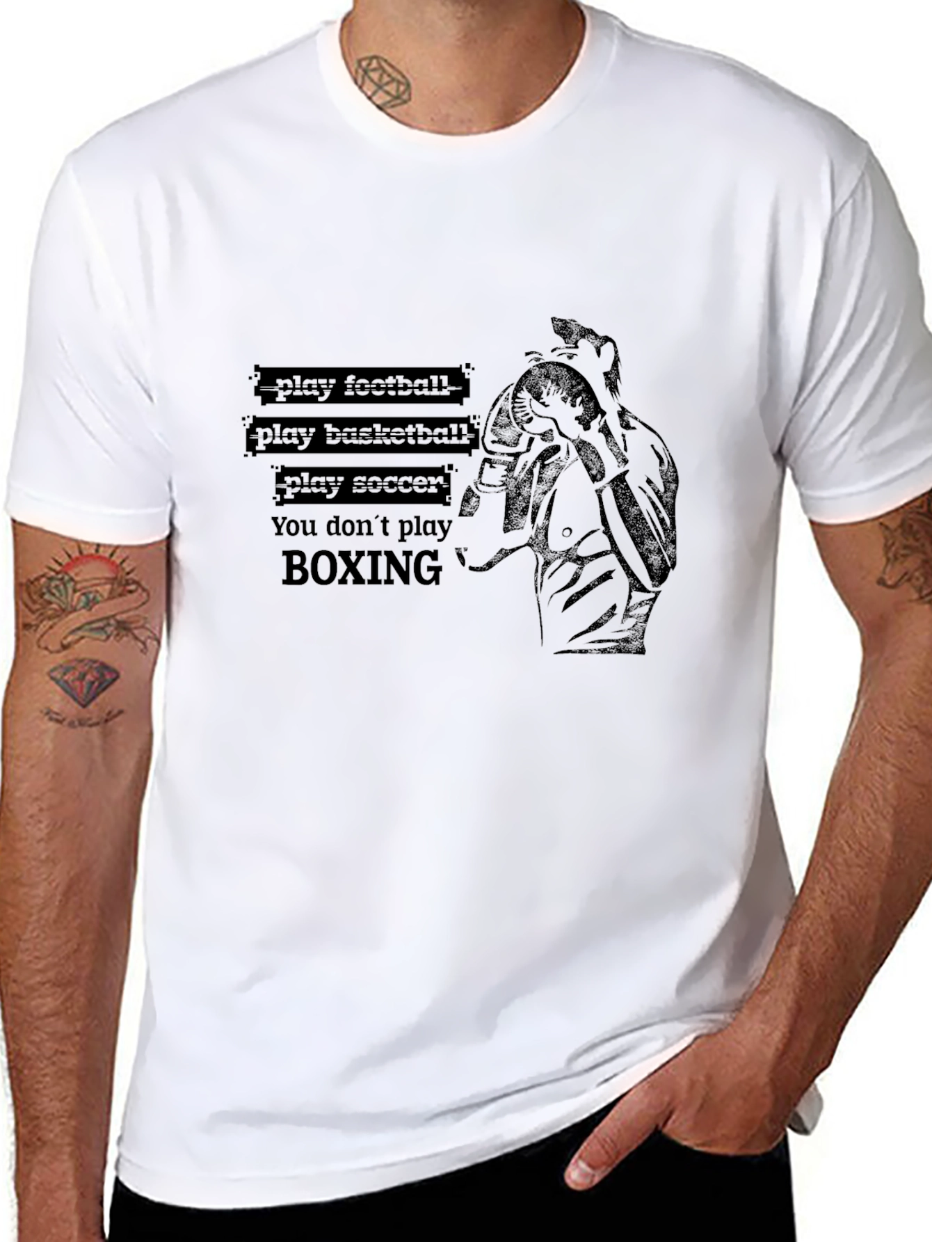 Black Play Football Boxing Graphic Black T-Shirt view 8