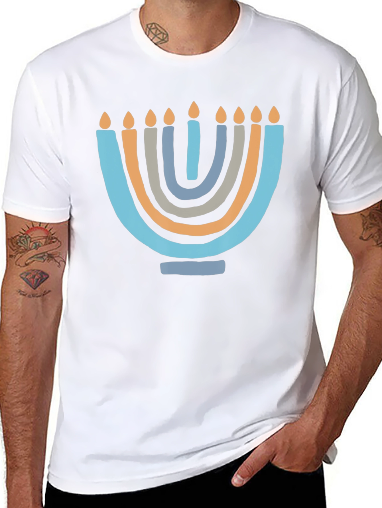 Black Men's Hanukkah Menorah Graphic Tee view 8