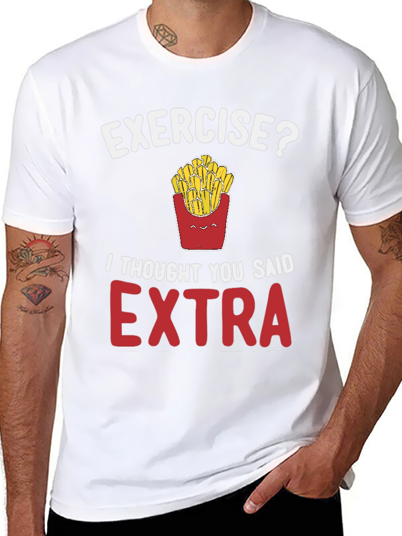 Black Funny 'Exercise? Extra' Graphic Tee view 8