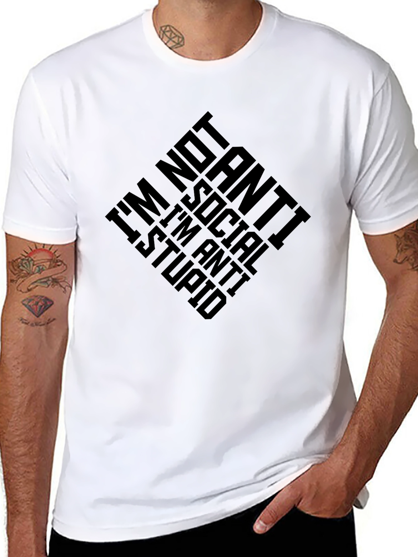 Black Anti-Social I'm Anti-Stupid Graphic T-Shirt view 8