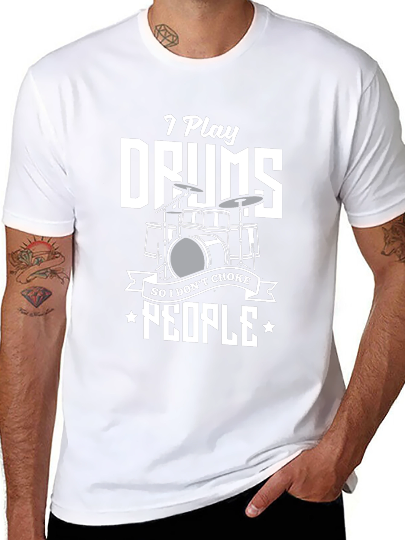 Black I Play Drums T-Shirt: Funny Musician Tee view 8