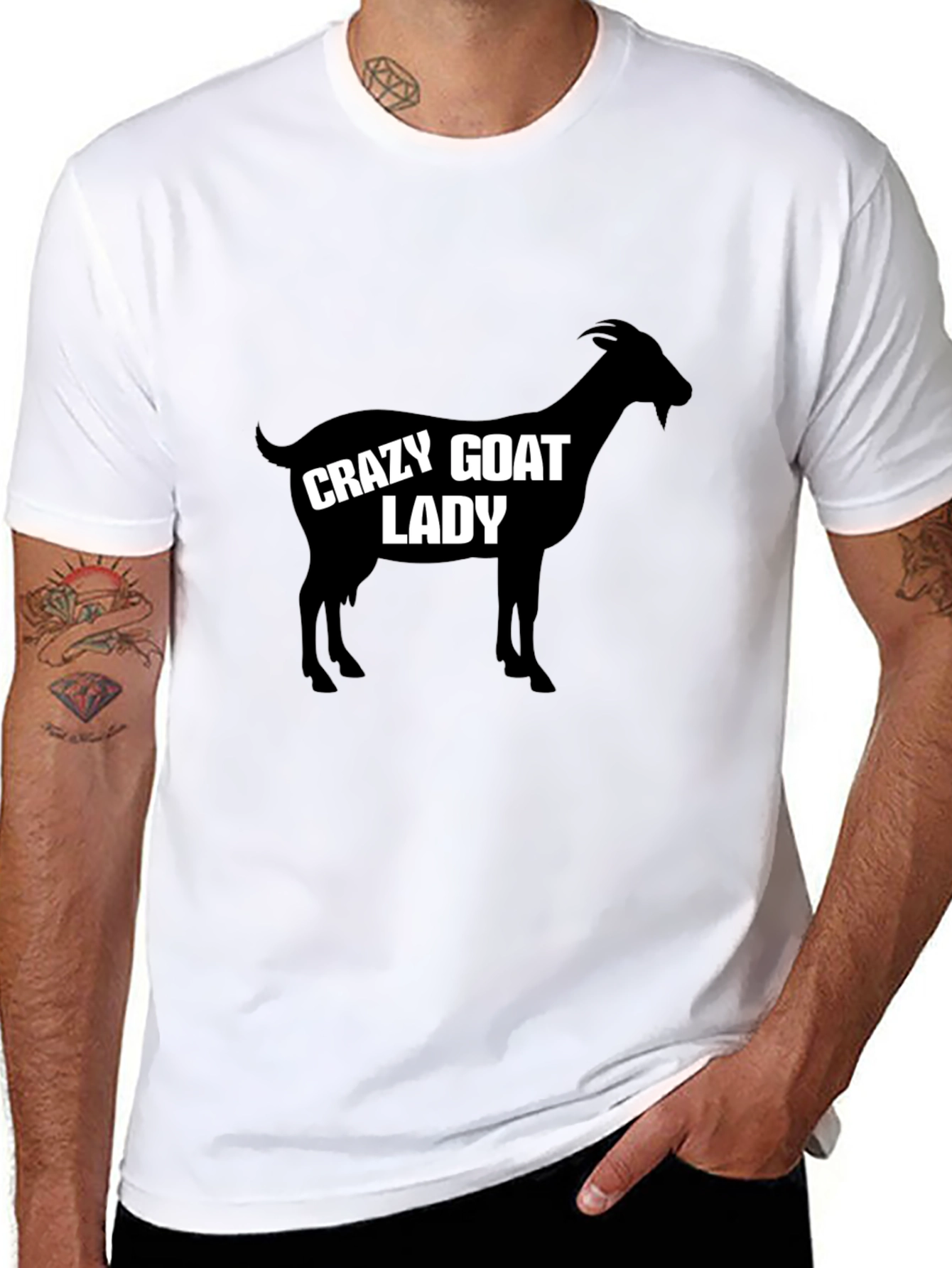 Black Crazy Goat Lady T-Shirt - Black Humor Tee view 8