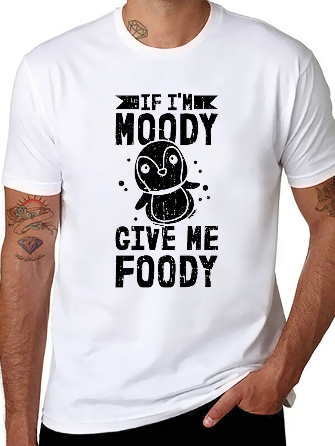 Black Moody Penguin Foody Black Graphic T-Shirt view 8